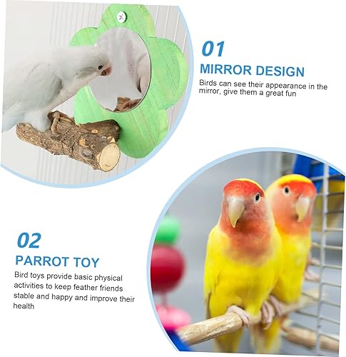 Miniatura 4 de Jaula de periquitos espejo para mascotas con forma acrílica canarios juguete loro, perca, flor verde, pinzón, pájaros, jaula de conure con