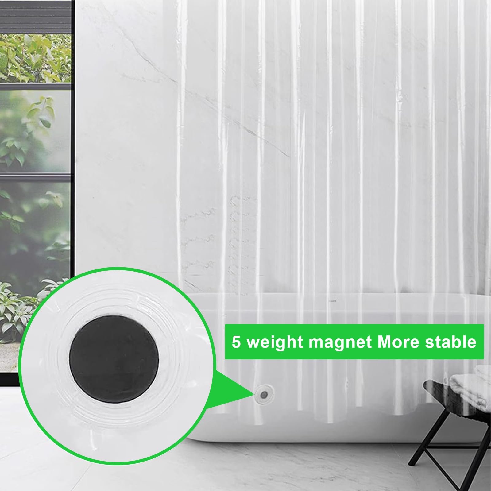 Rideau De Douche épais Et Imperméable En PEVA à Rayures Blanches Avec 12 Crochets En Plastique 180 X 180 Cm 96297799