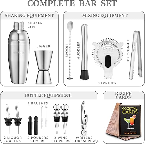 Miniatura 4 de Mixology - Kit de barman con soporte, juego de bar de 18 piezas, coctelera, juego de mezclador de bebidas para bar en casa con todos los accesorios