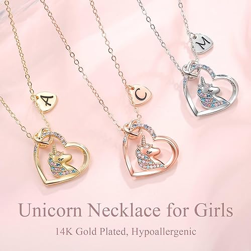 Miniatura 4 de STORUP Collar de regalo para mujer, collar de unicornio con inicial de corazón para mujer, joyería con inicial, regalos de unicornio, juguetes de