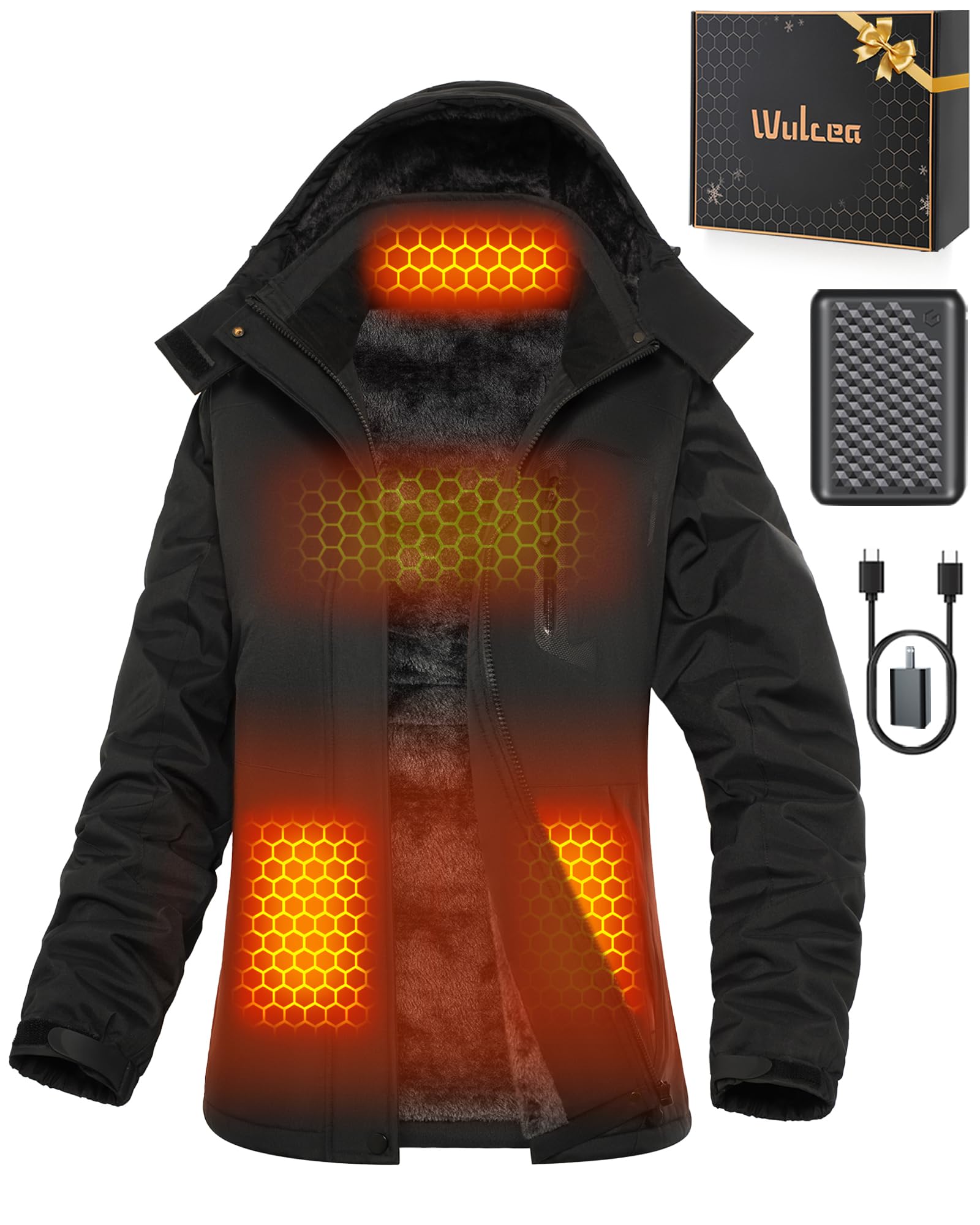 Graphene Heated Jacket for Women Fur Lined with Large Capacity Battery Pack