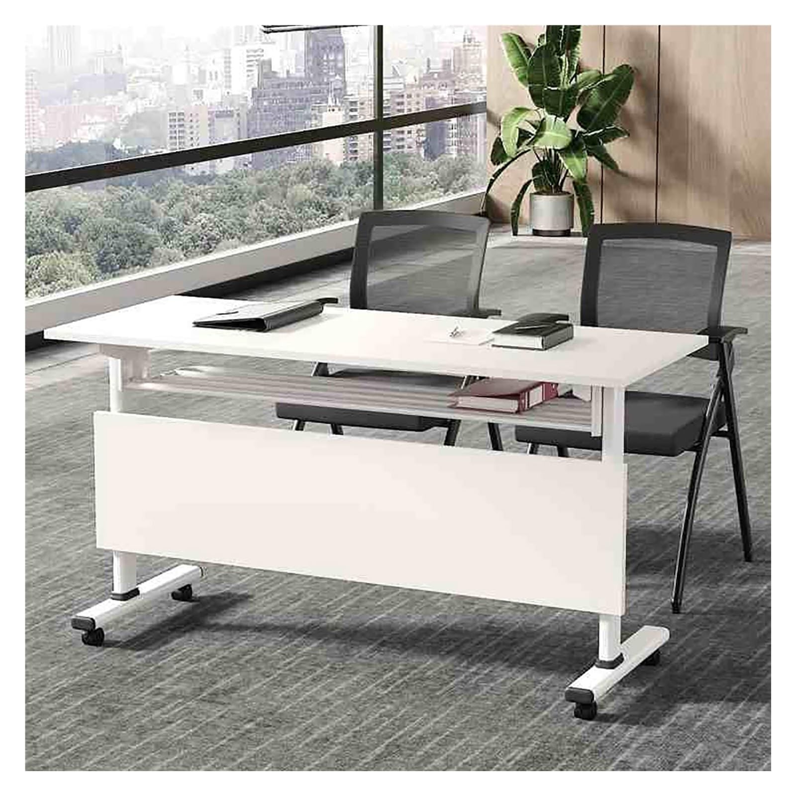 Mesa de conferencias Plegable portátil con Ruedas silenciosas - Ideal para oficinas, aulas, formación y seminarios (120x50x75cm) Solución para Salas de reuniones Que Ahorra Espacio