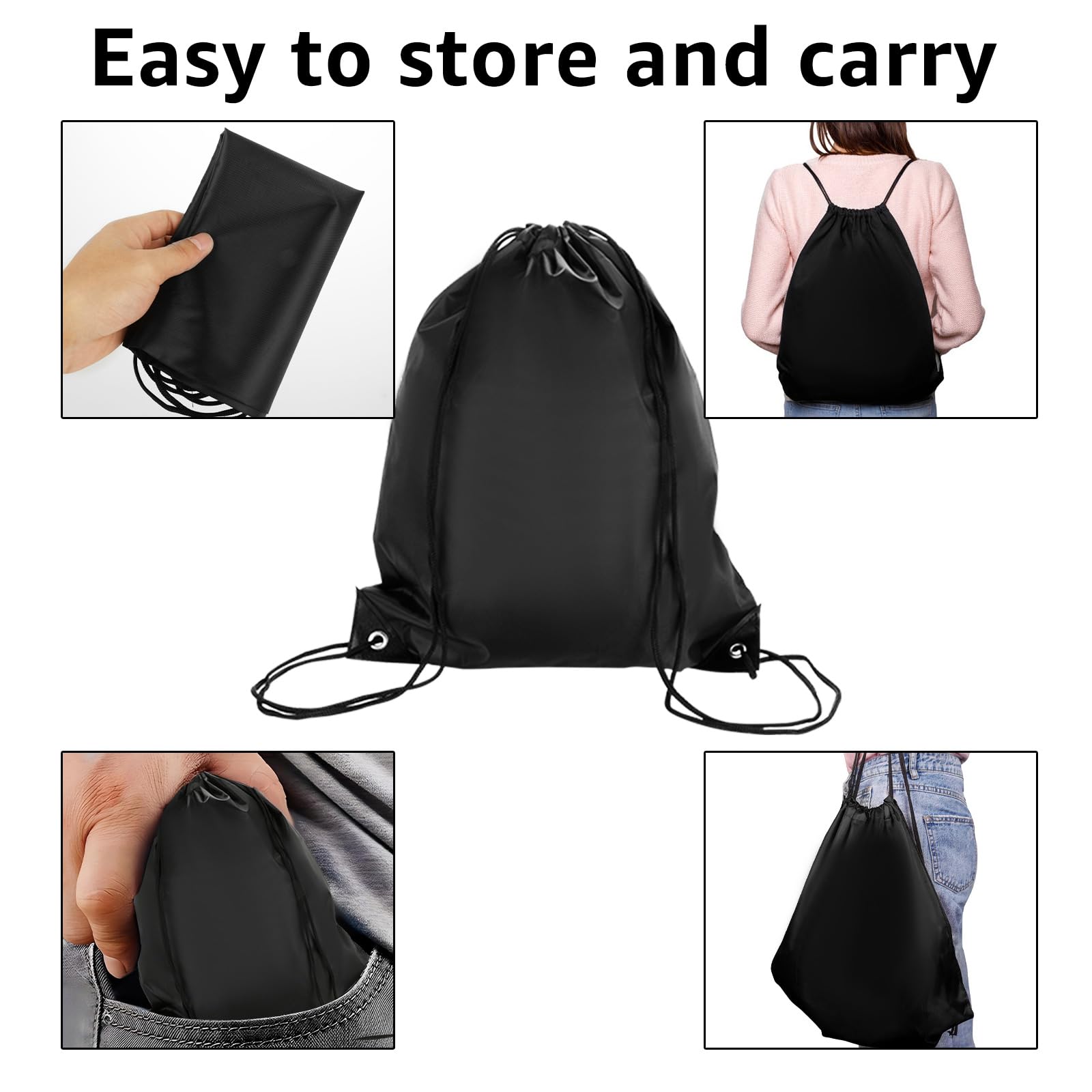 DAJAVE 20 Stück Turnbeutel Schwarz 34x43CM Kordelzugbeutel PE Beutel Kordelzug Turnbeutel Wasserdicht Schwimmbeutel Kordelzug Rucksack für Sport, Schule, Fitnessstudio, Reisen, Schwimmen, Strand