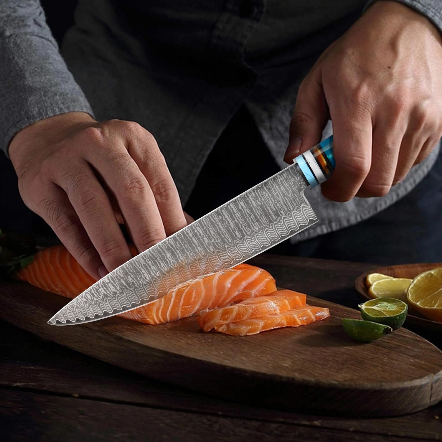 Coltello Cucina Professionale, coltello da chef Damasco coltelli da cucina professionali giapponese, Lama da 20CM,67 Strati Manico Ergonomico