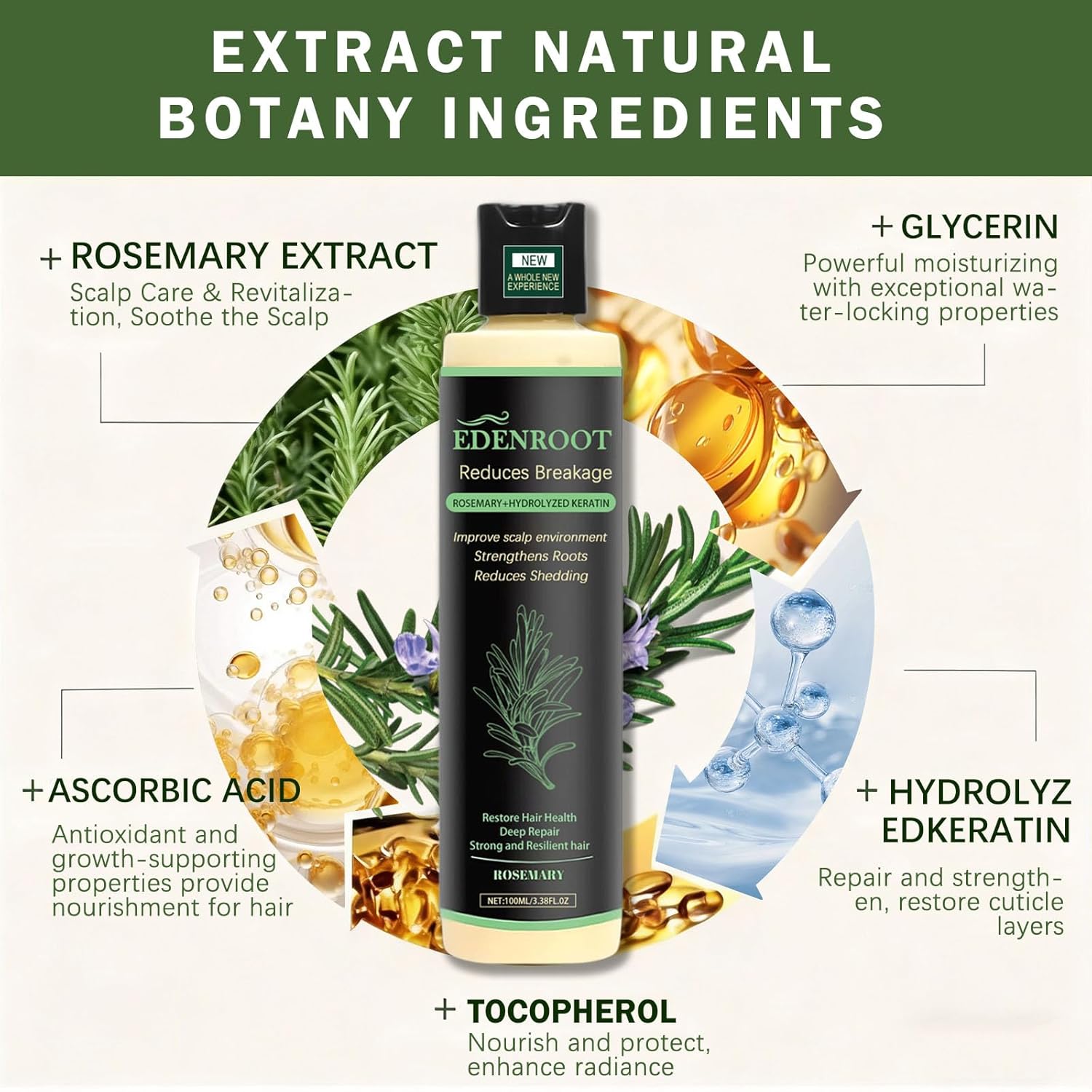 Organic Rosemary Hair Growth Shampoo - Natural Thickening Treatment Contains natural hydrolyzed Keratin for Thinning Hair, Sulfate-Free Volumizing Rosemary Shampoo for Men & Women (3 bottle) - Image 2