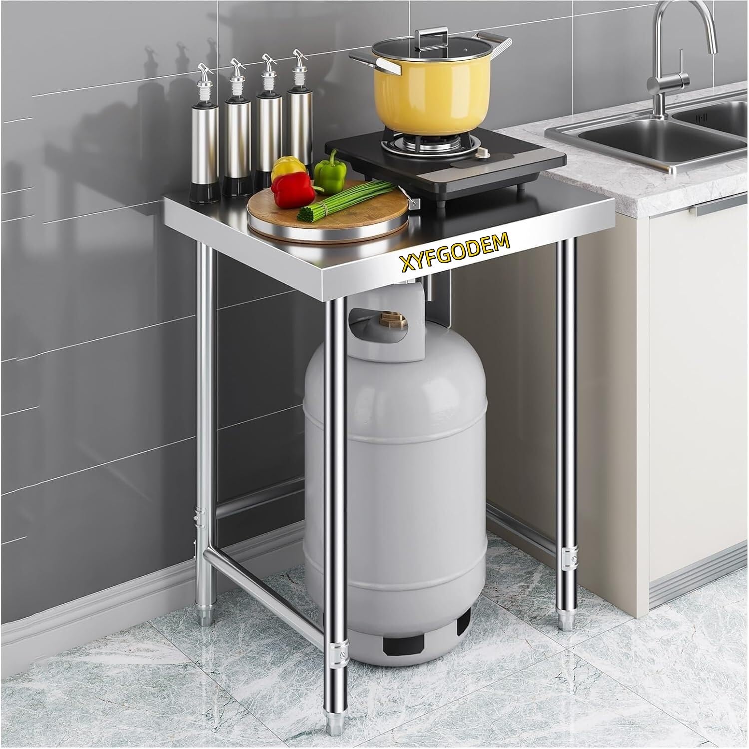 Mesa de preparación Acero Inoxidable, estación Trabajo Cocina Resistente con Amplio Almacenamiento para cocinar, Hornear, Uso en restaurantes