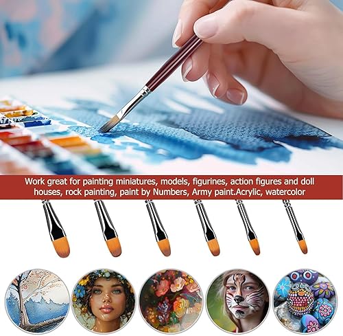 Miniatura 6 de Pinceles para pintura acrílica, 6 piezas, pincel de pintura acrílica para óleos, acuarela, gouache, pintura facial, mango largo.