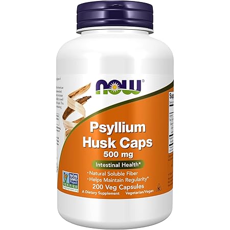 NOW Supplements, Psyllium Husk Caps 500 mg, Non-GMO Project Verified, Natural Soluble Fiber, Intestinal Health*, 200 Veg Capsules