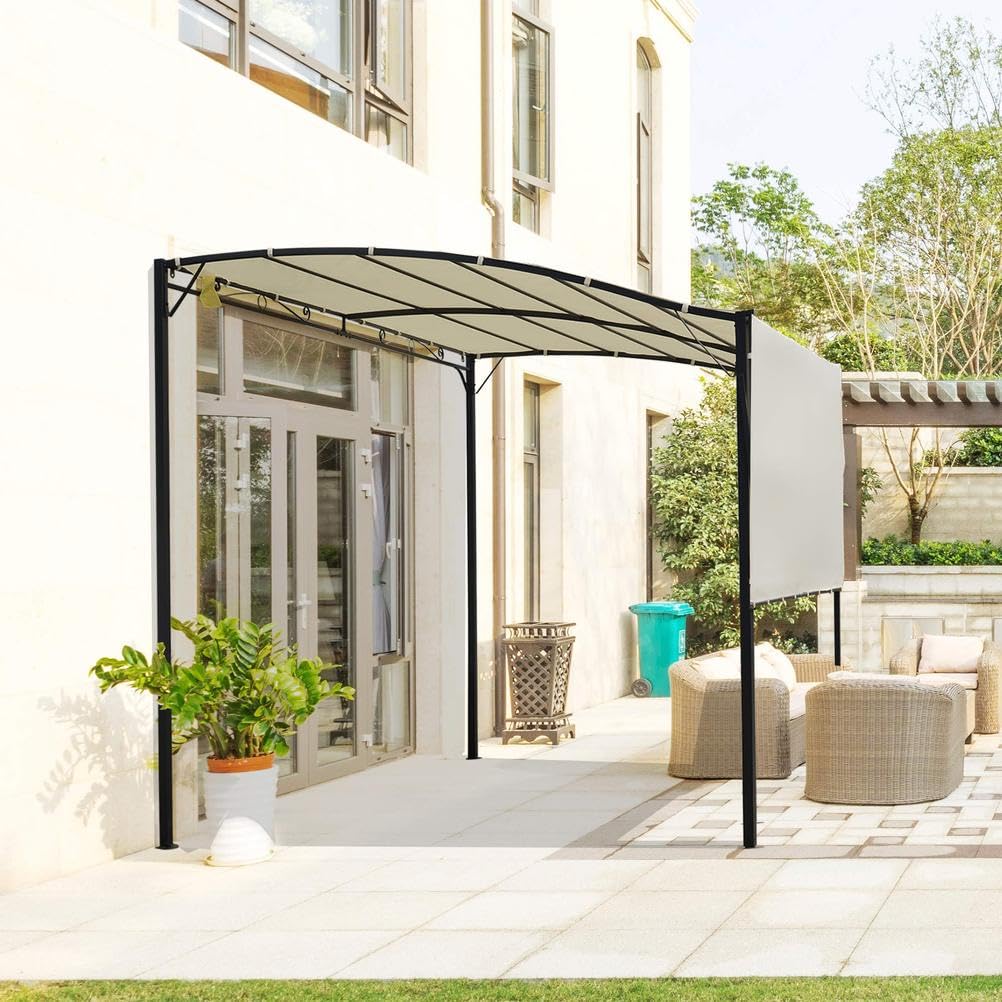 Pawilon pergola zewnętrzna z wysuwaną markizą boczną, osłona przeciwsłoneczna do ogrodu, kampera, tarasu, drzwi i okien
