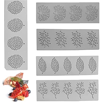 Pack of 5 Leaves Silicone Molds Tulle Molds 3D Fondant Silicone Mold Cake Decoration Mold Food Grade Easy Release and Clean DIY Tool for Baking Resin Sugar Craft Cake Decoration