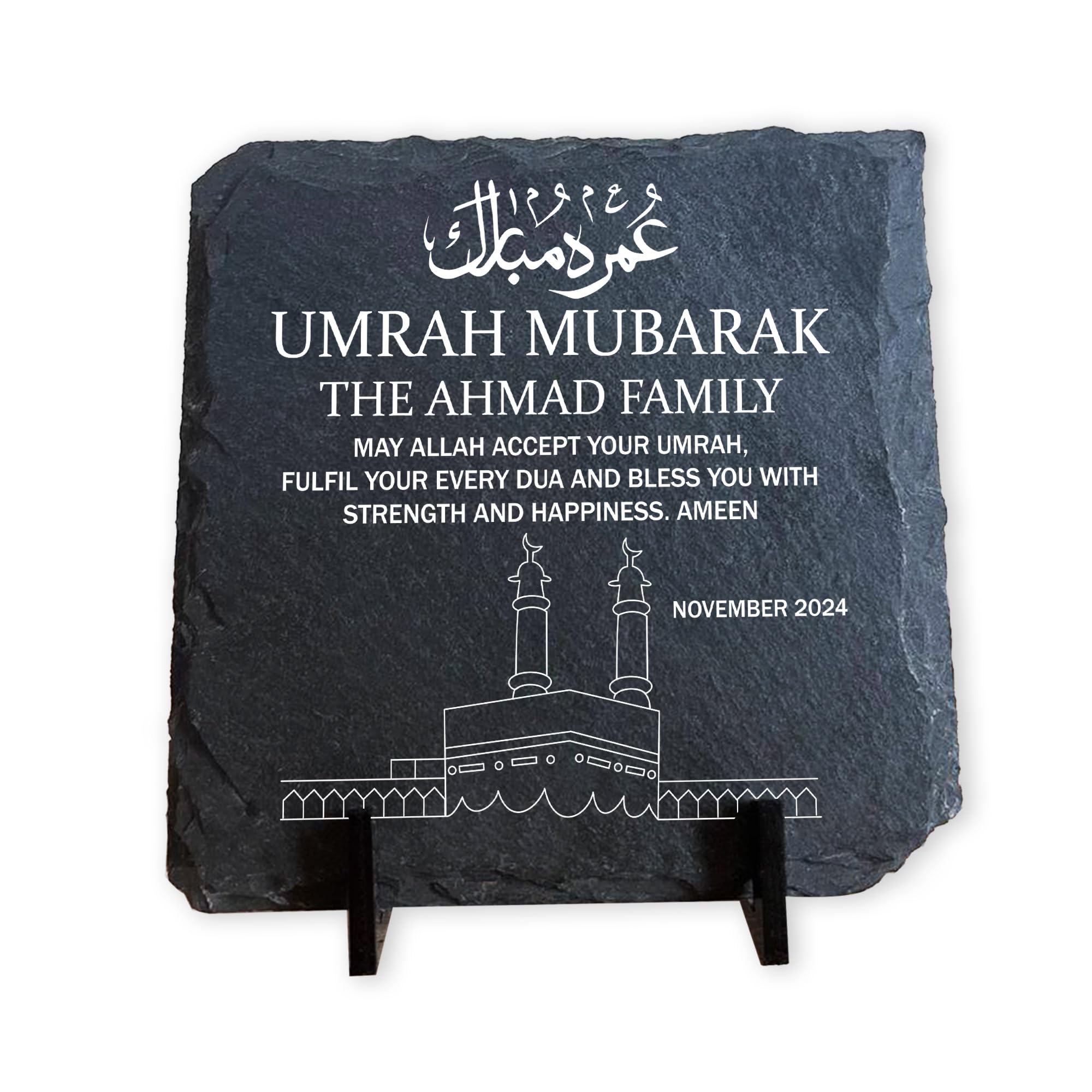 Red Ocean Umrah Mubarak Personalised Slate Plaque, Umrah Mubarak For Friends and Family, Kaaba Freestanding Plaque, Islamic, Hajj, Ramadan, Eid