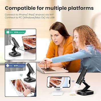 M2C USB Digital Microscope 50X-1000X Portable Handheld Pocket Microscope with Adjustable Stand, 8*LED WiFi Wireless 1080P HD Endoscope for iPhone iPad PC Adults Kids