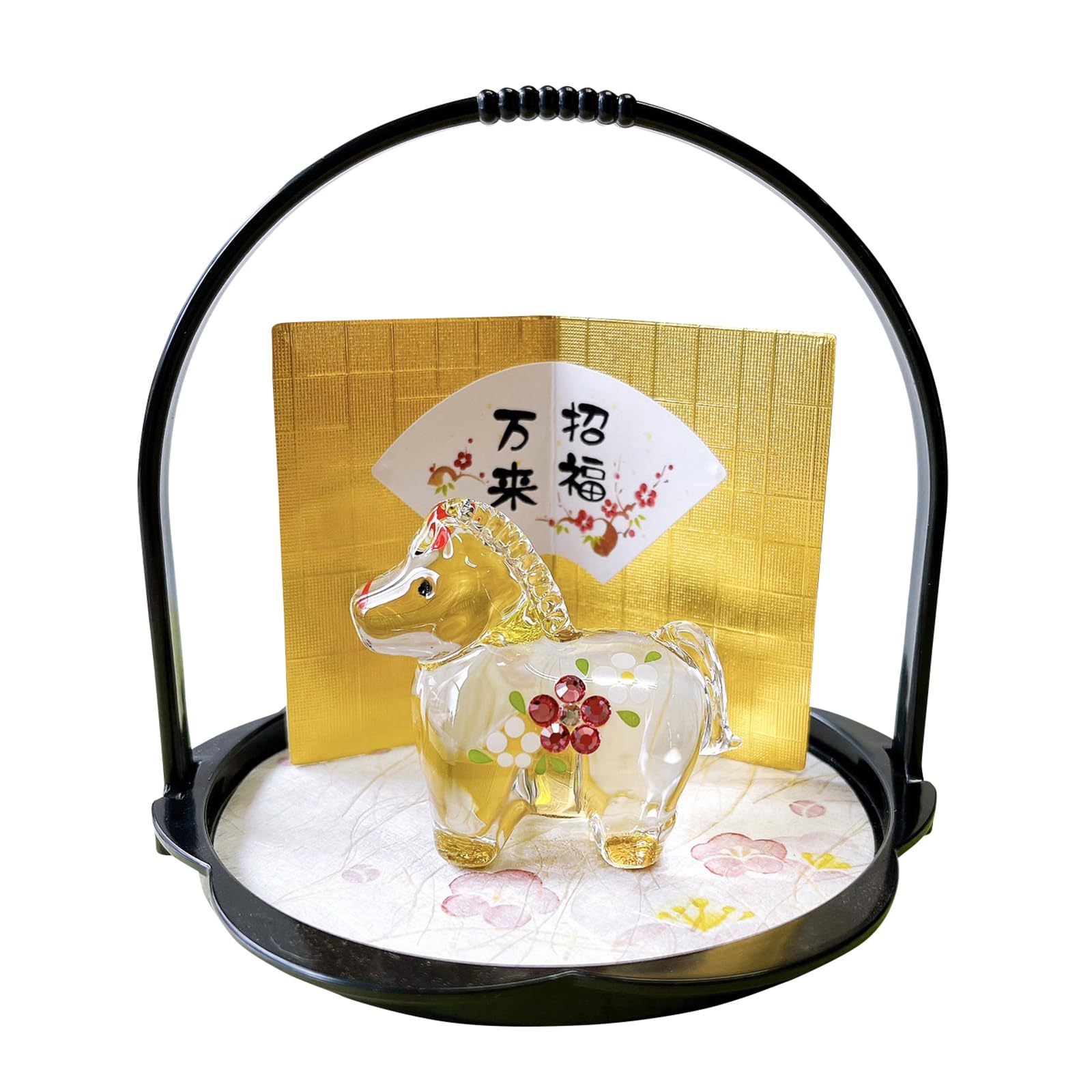 Amazon.co.jp: 2026 干支 馬 午 うま 置物 ラインストーン付き 盆飾り