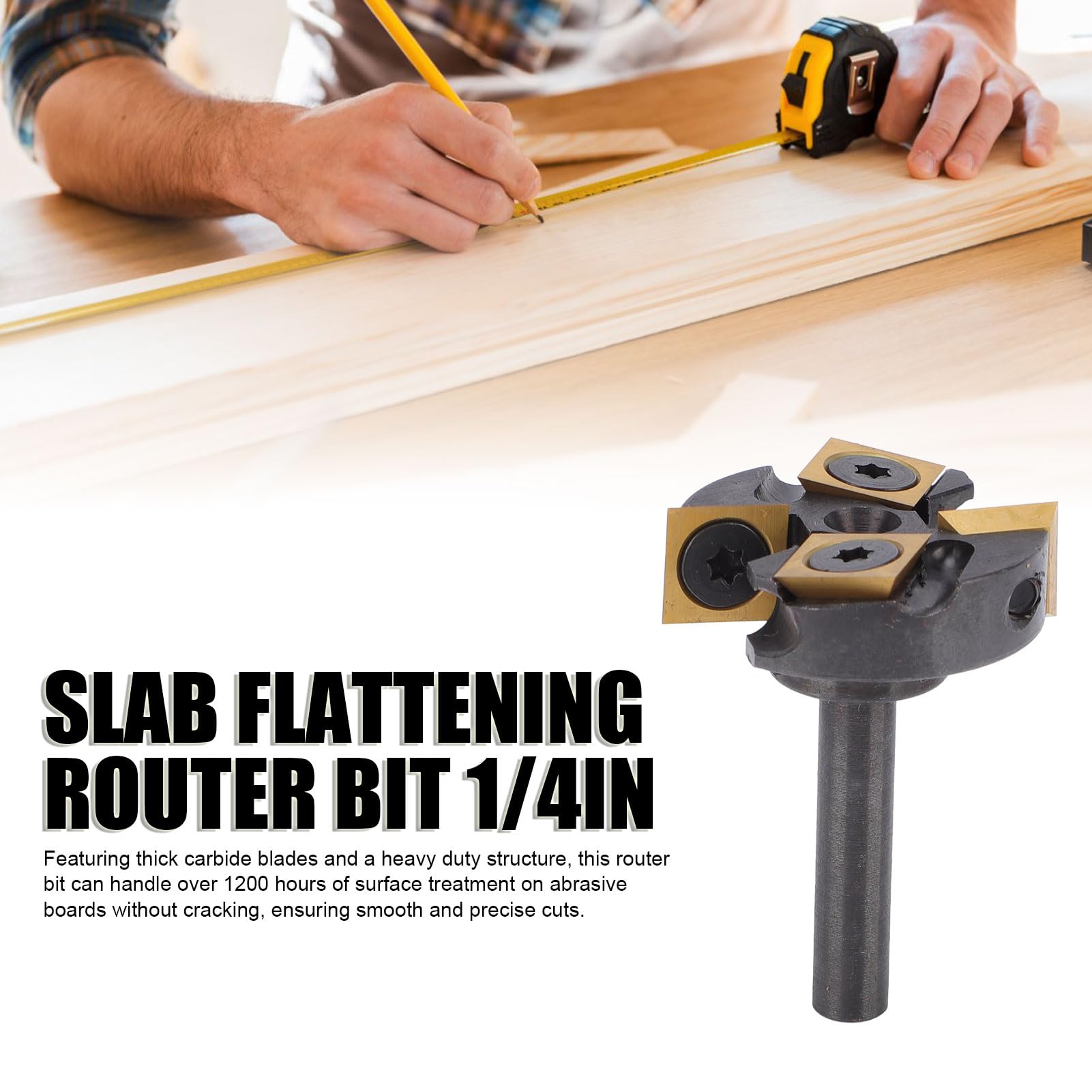 Jectse Punta per Fresare per Appiattire Lastra, Gambo da 1/4" Diametro di Taglio 1 3/8", Rivestimento ATS Punta per Piallatrice per Superficie Spoilboard per Legno Duro di Sughero