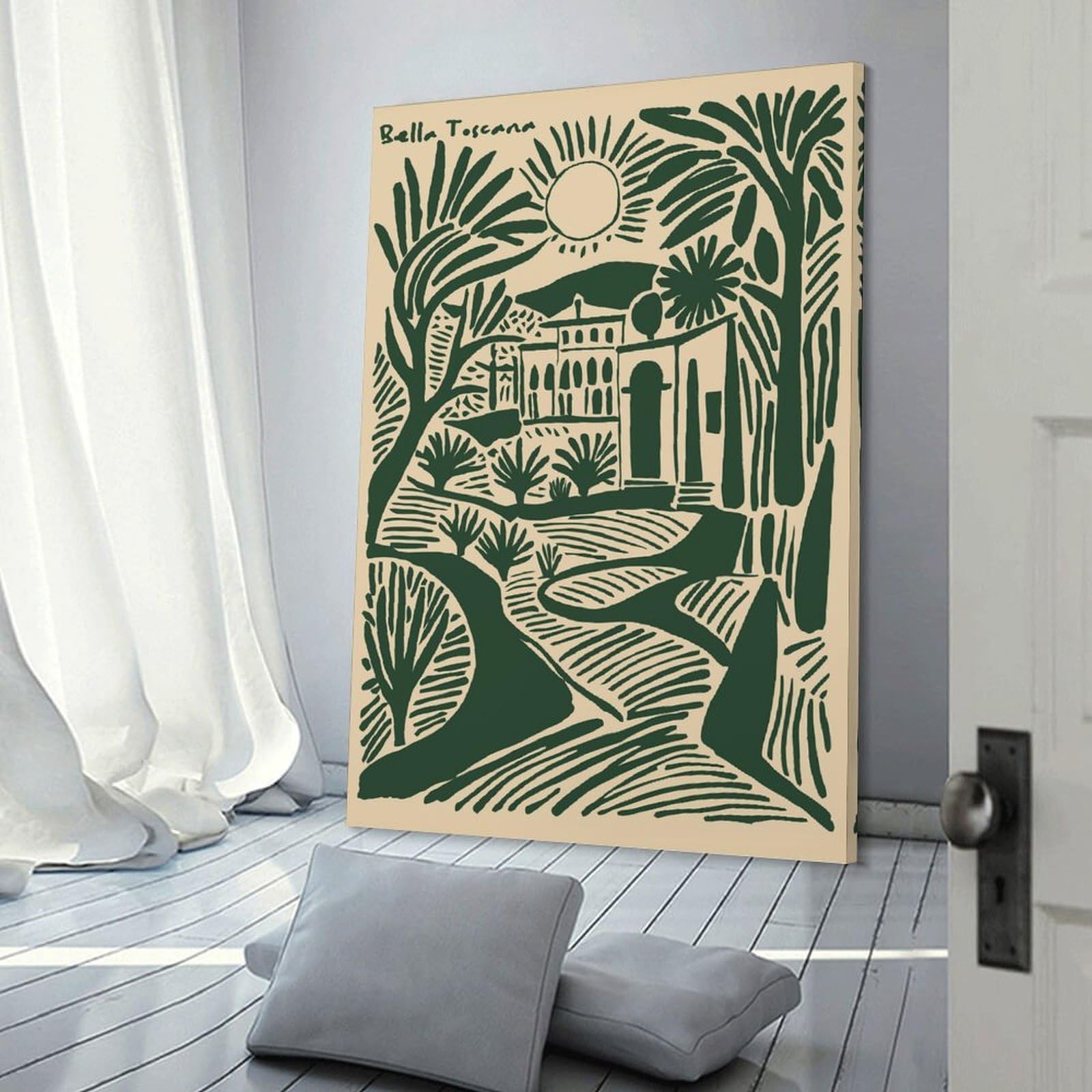 Junmoney Frame-Style-19 Bella Toscana Illustration Hanging Wall Art 24X36inch(60X90cm), For Small Homes, Bedrooms Or Open Spaces, An Easy Choice For New Home Styling