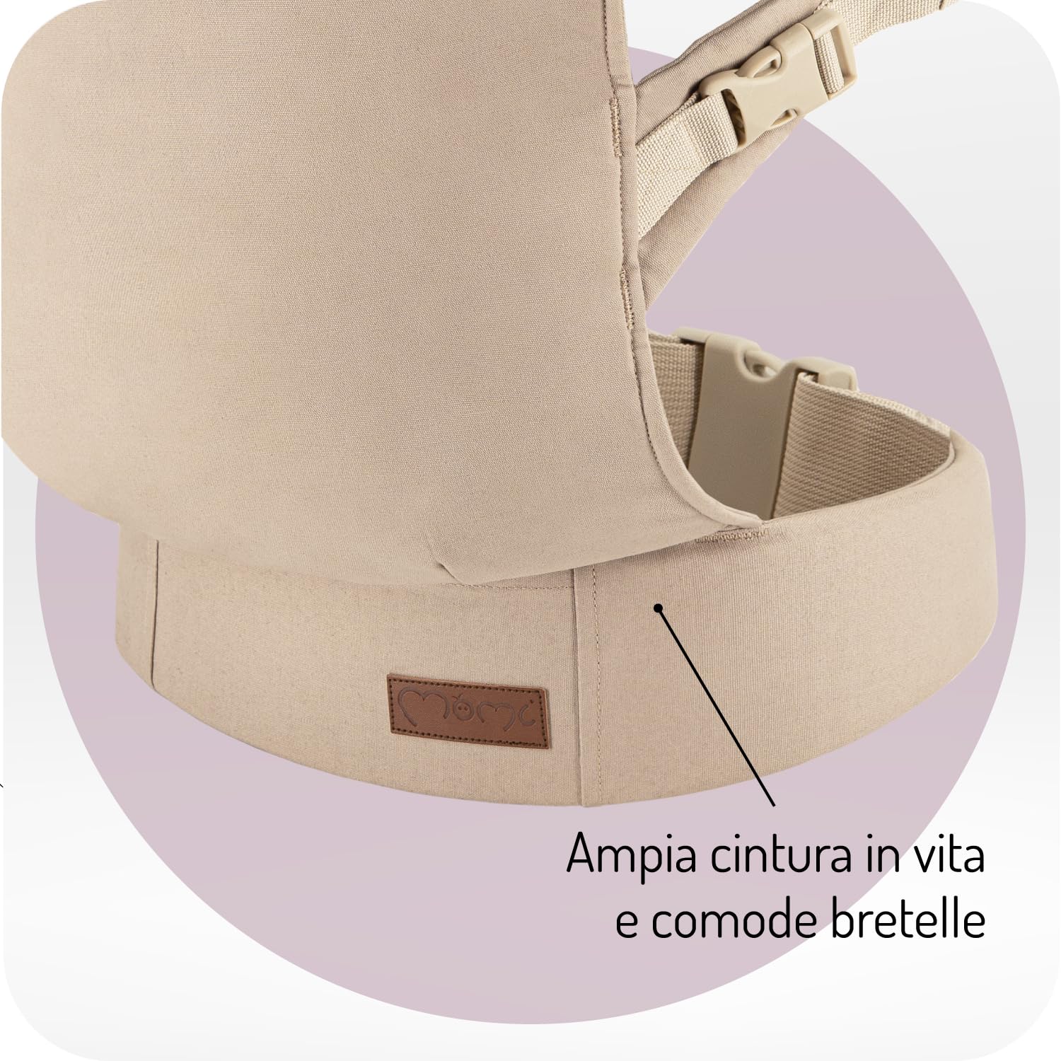 Marsupio MoMi COLLET per bambini da 3 a 48 mesi (peso da 3 a 15 kg), 2 posizioni di trasporto con 6 punti di regolazione, con cappuccio e poggiatesta