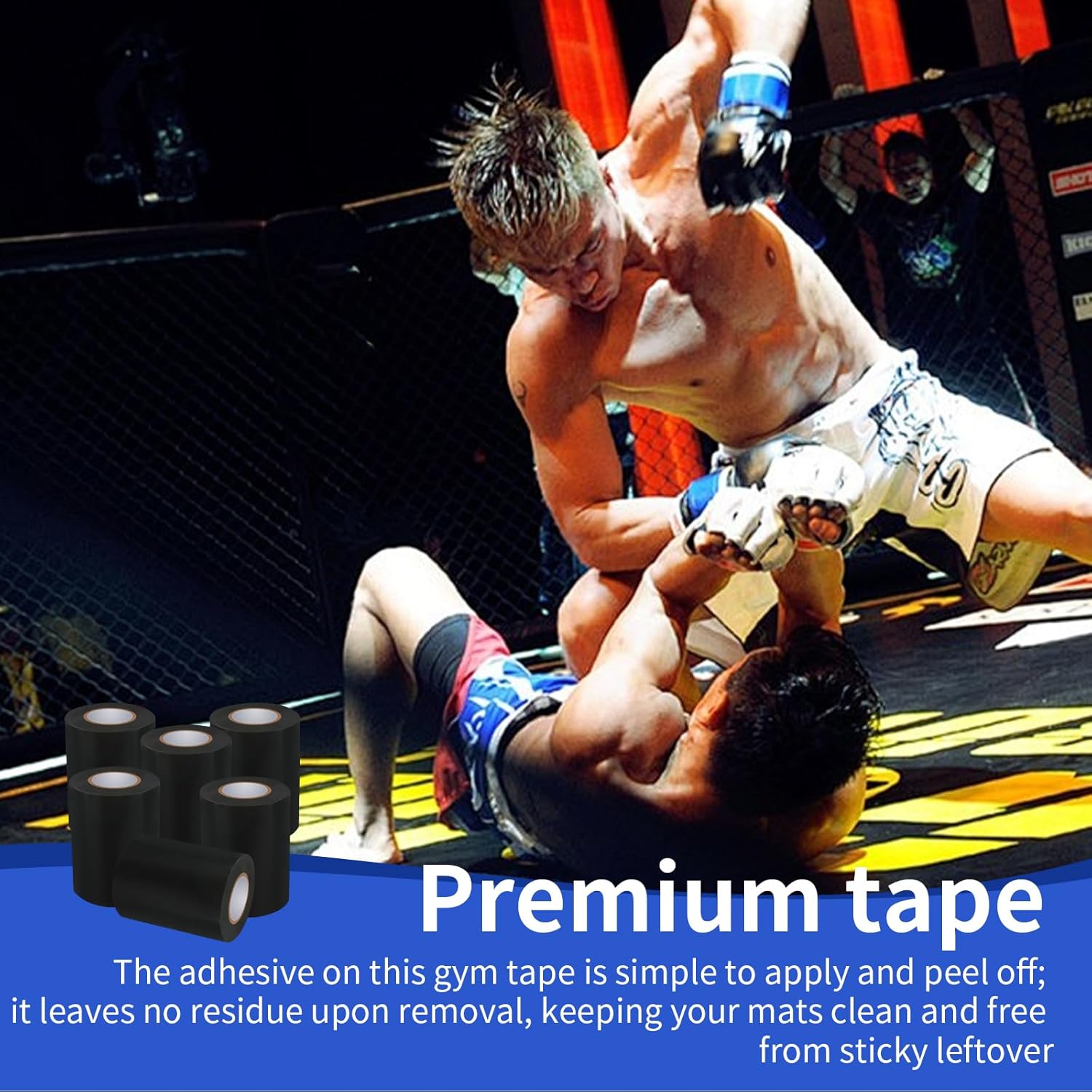 6 Rolls 4" x 65.6'Black Wrestling Mat Tape 7 Mil 4 Inch Width Heavy Duty PVC Rug Seaming Cover Rubber Tape for Gym Carpet MMA BJJ Wrestling Workout Grappling Exercise