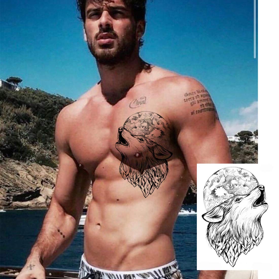 Ooopsiun 10 Sheets Large Wolf Temporary Tattoos For Men Kids, Cool Waterproof Body Fake Tattoo Sticker for Men Women 3D Wolf Large Arm Tattoos