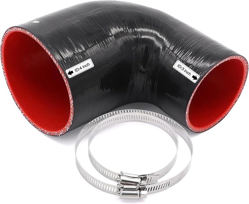 Mangueira acopladora redutora de silicone 90° TuoLauthon, diâmetro interno de 76 a 102 mm – Kit com mangueira e 2 abraçadeiras
