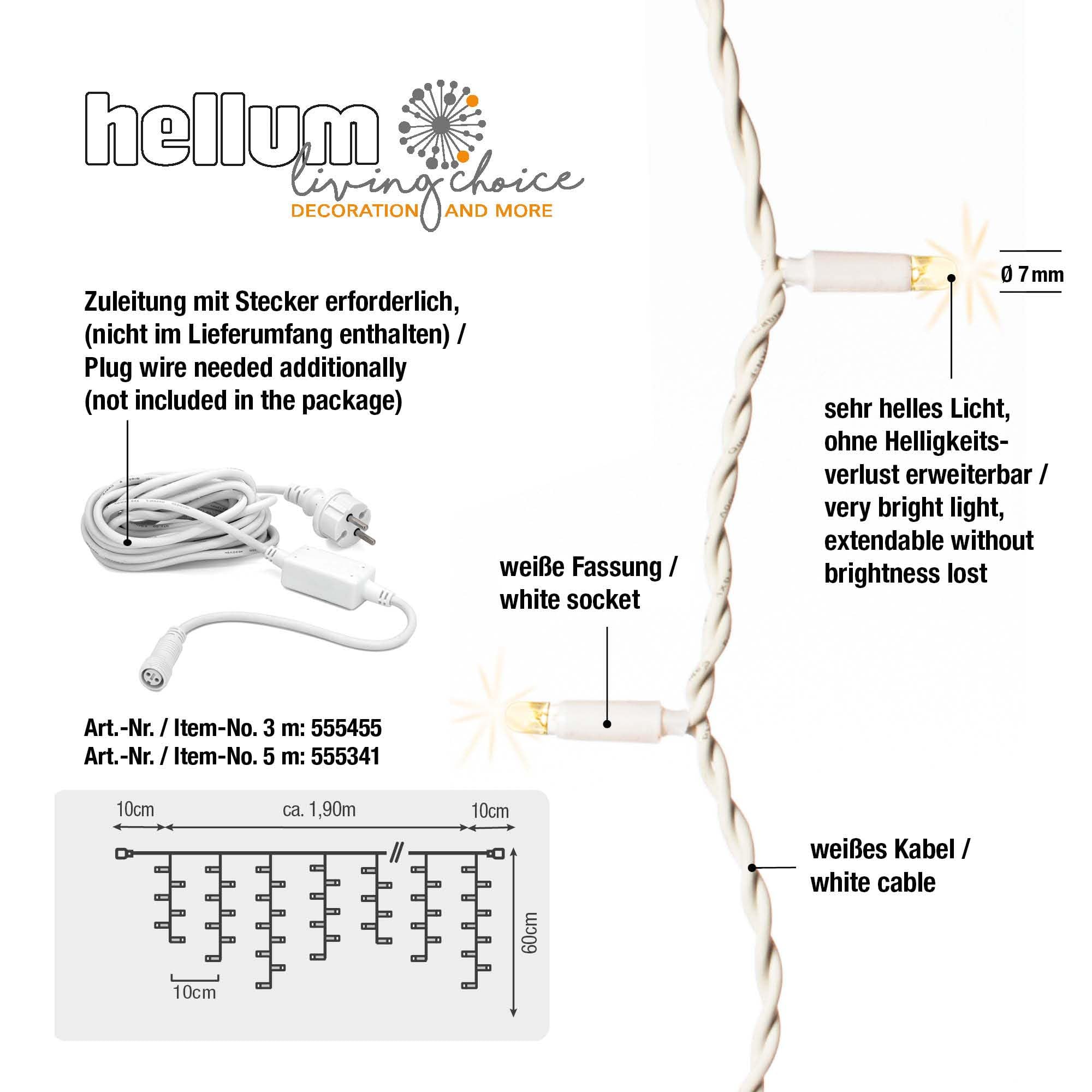 hellum LED-System Profi Lichterkette Außen verlängerbar Eisregen-Vorhang warmweiß 80 LED (16 blinken dezent), ohne Netzkabel, beleuchtet 1,9m 20 Stränge, weißes Kabel, <59lm 555417