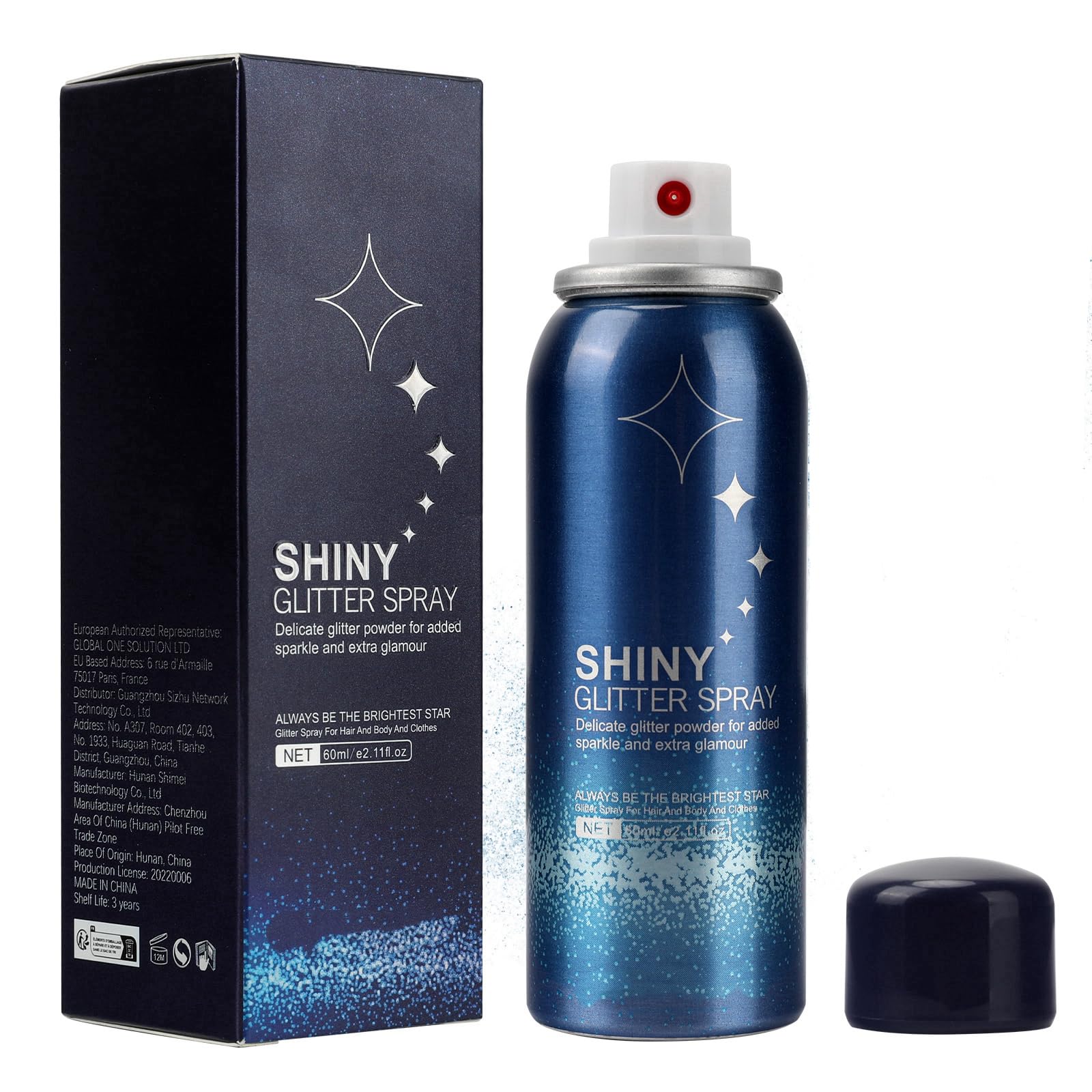 Body Glitter Spray【Long Lasting】【Skin Friendly】【Quick-Drying】 Glitter Spray for Hair/Body, 60ml ＃01 Sliver
