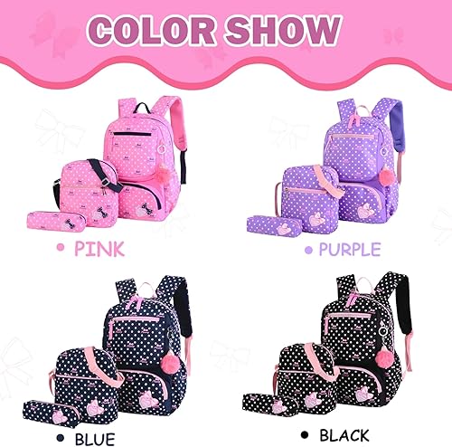 Miniatura 7 de Mochila escolar 3 en 1 con estampado de lazo para niños, 3 en 1, con bolsa de hombro y bolsa para lápices