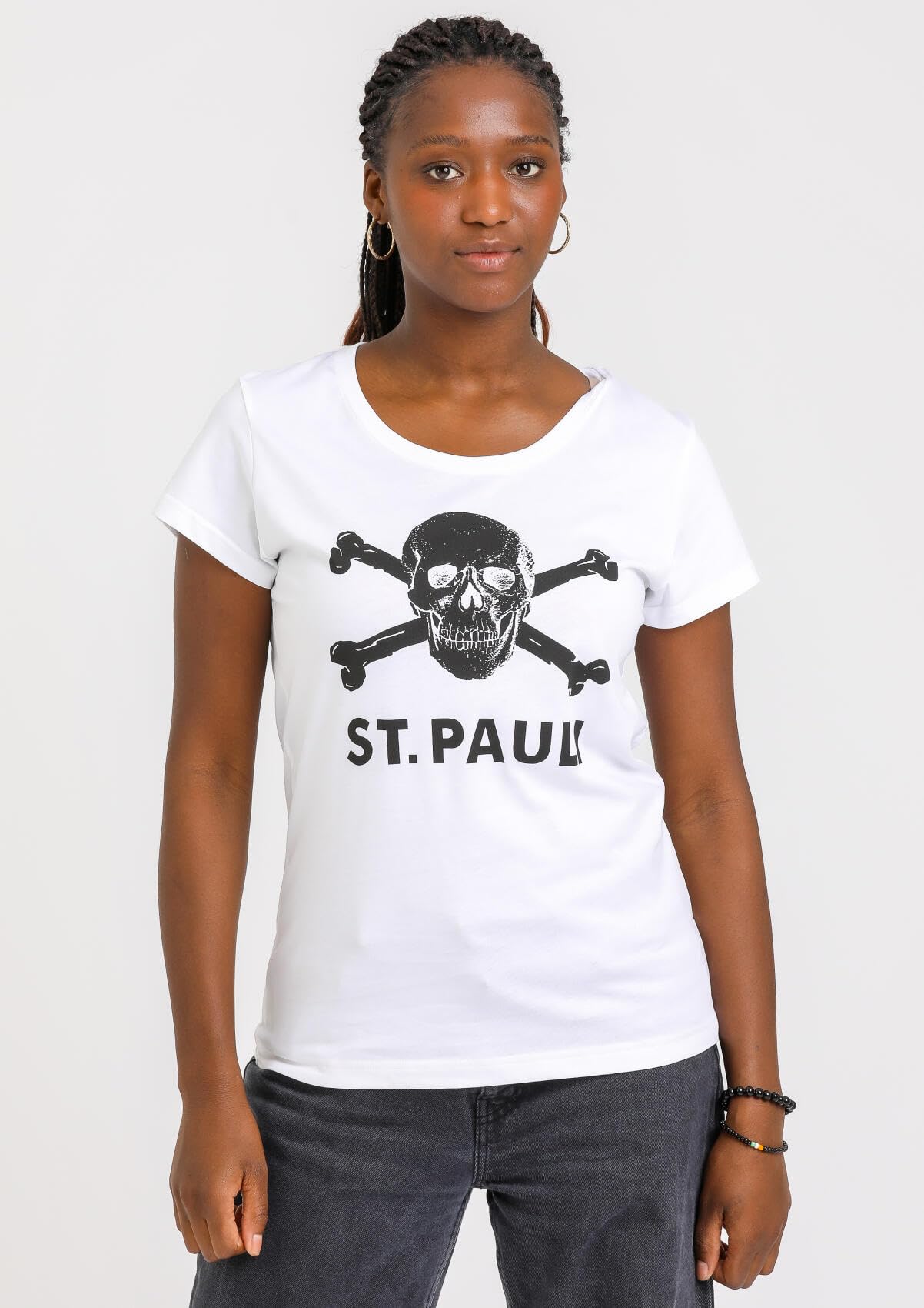 FC St. Pauli Skull Mujer Camiseta Blanco S, 100% algodón, Regular