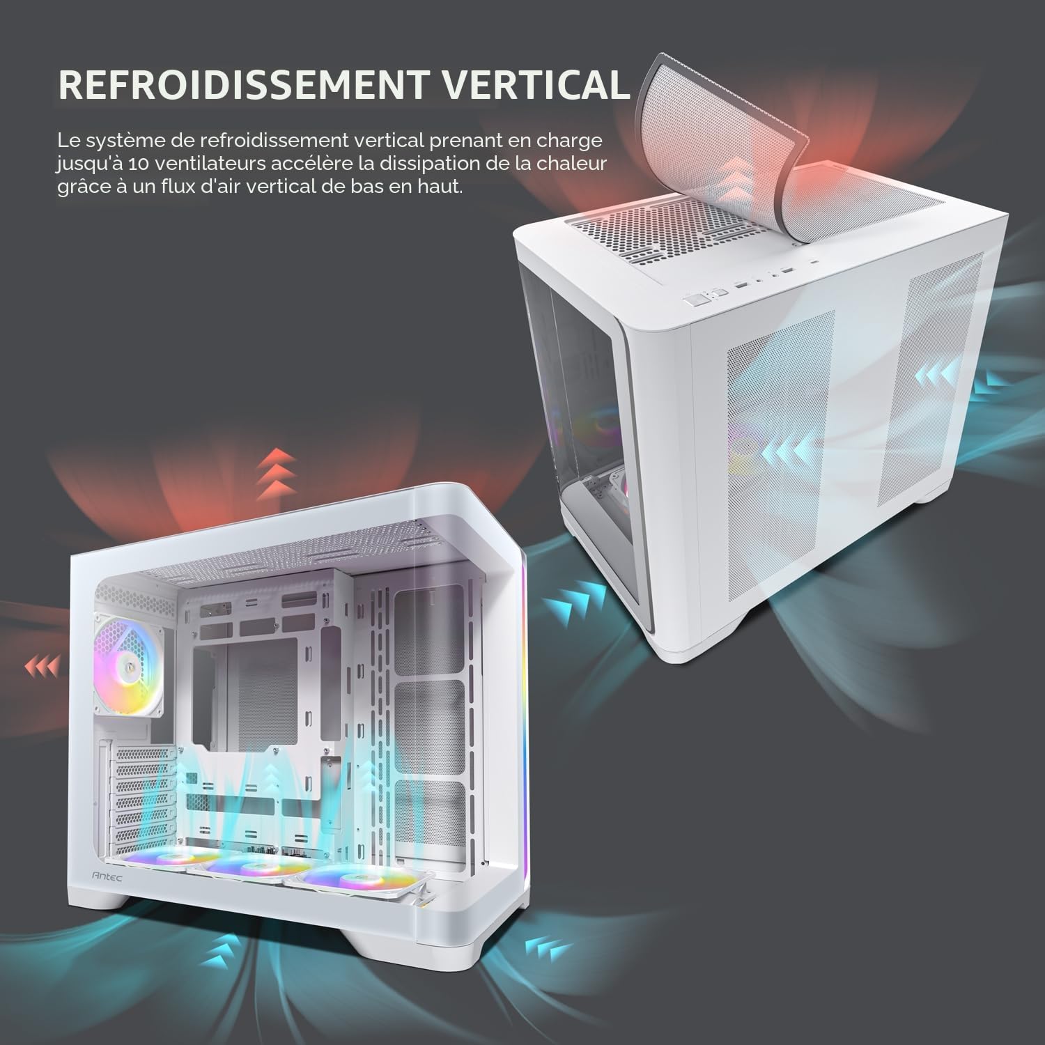 Antec C5 Curve ARGB, 4 ventilateurs ARGB PWM de 120 mm inclus, jusqu'à 10 ventilateurs simultanément, port de type C 3.2 Gen 2, panneaux avant et latéraux en verre trempé incurvé, support de radiateur