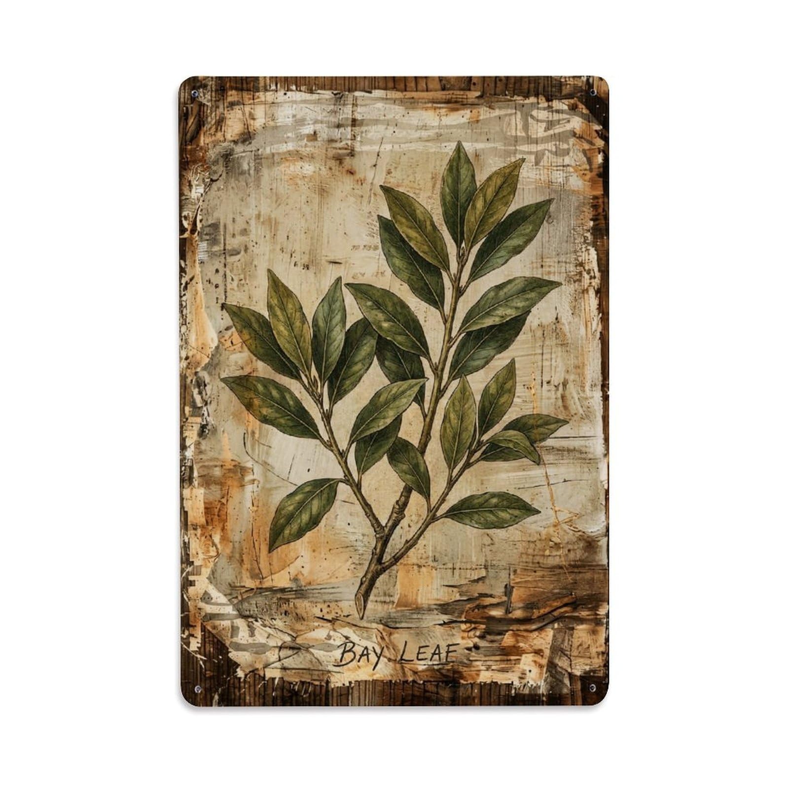 Bay Leaf Botanical Vintage Metal Tin Sign Plaque Wall Decor for Cafe, Club, Garden Metal Poster 8x12Inch