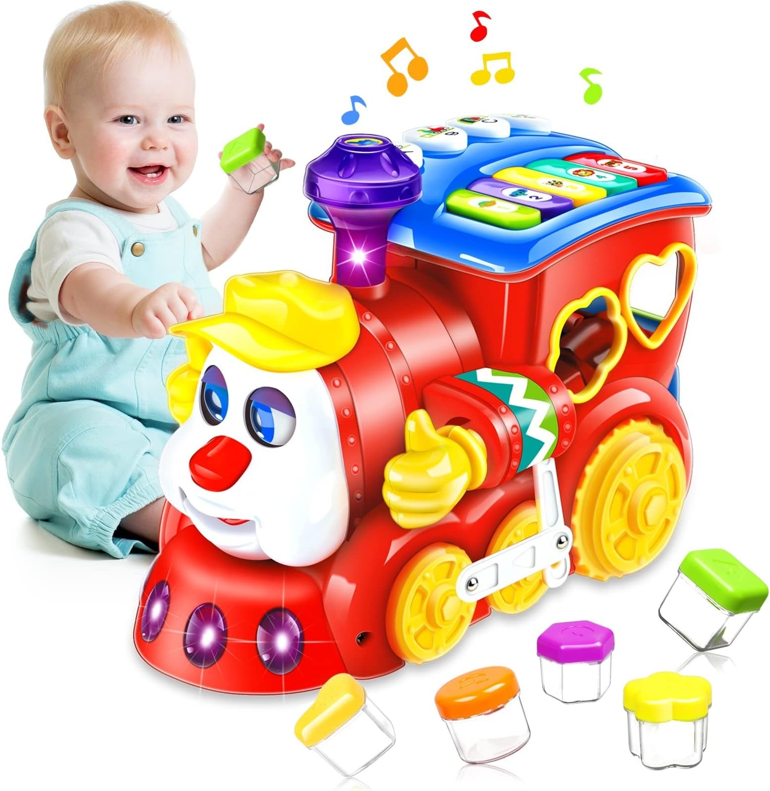 Baby Toys for 1 Year Old Boys Girls Train Crawling Baby Toys 6-12 12-18 Months Learning Educational Infant Toys with Light/Block/Music for Toddler Kids 1st Birthday Gifts Age 1 2 3 Years Christmas