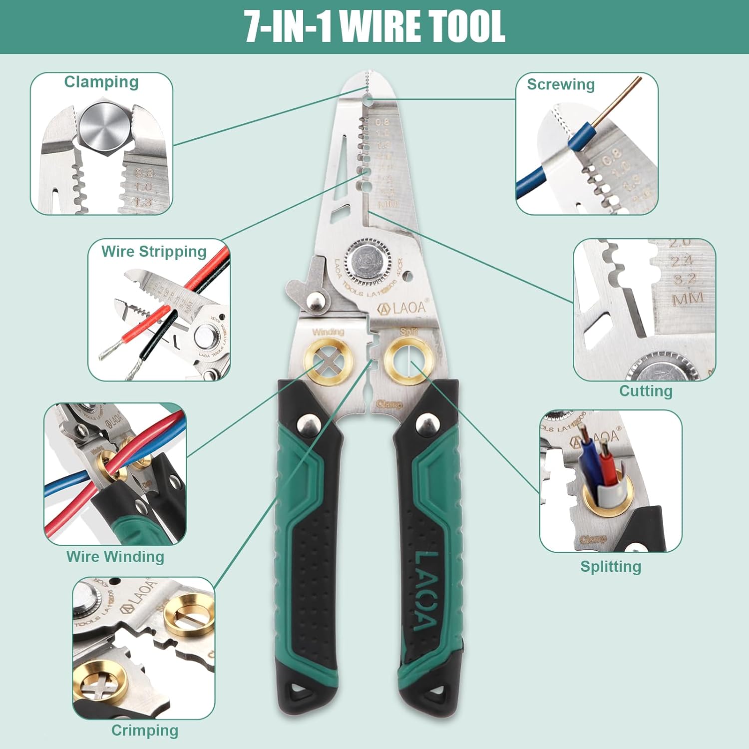 7-in-1 Wire Stripper Tool, Wire Crimper Stripper, Cable Cutters for Cutting and Pulling Wires, Cable Scissors, Car Repair Tool