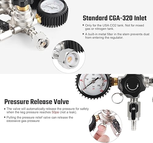 Miniatura 4 de Hilangsan Regulador de CO2 Regulador de barril de cerveza Regulador de CO2 de barril de doble cuerpo Regulador Kegerator de etapas dobles Regulador