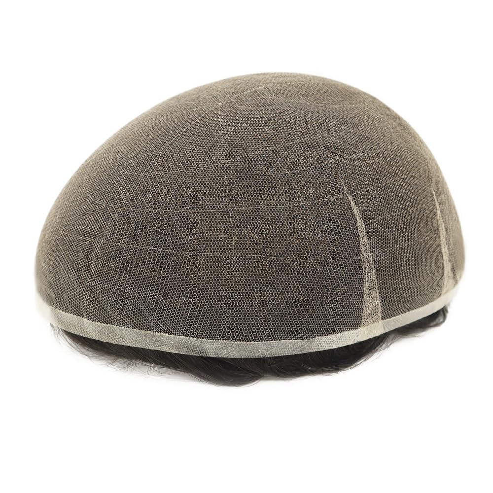 Mens Toupee, Human Hair System for Men, Natural Swiss Lace 90% Density Off Black Hair Pieces #1B