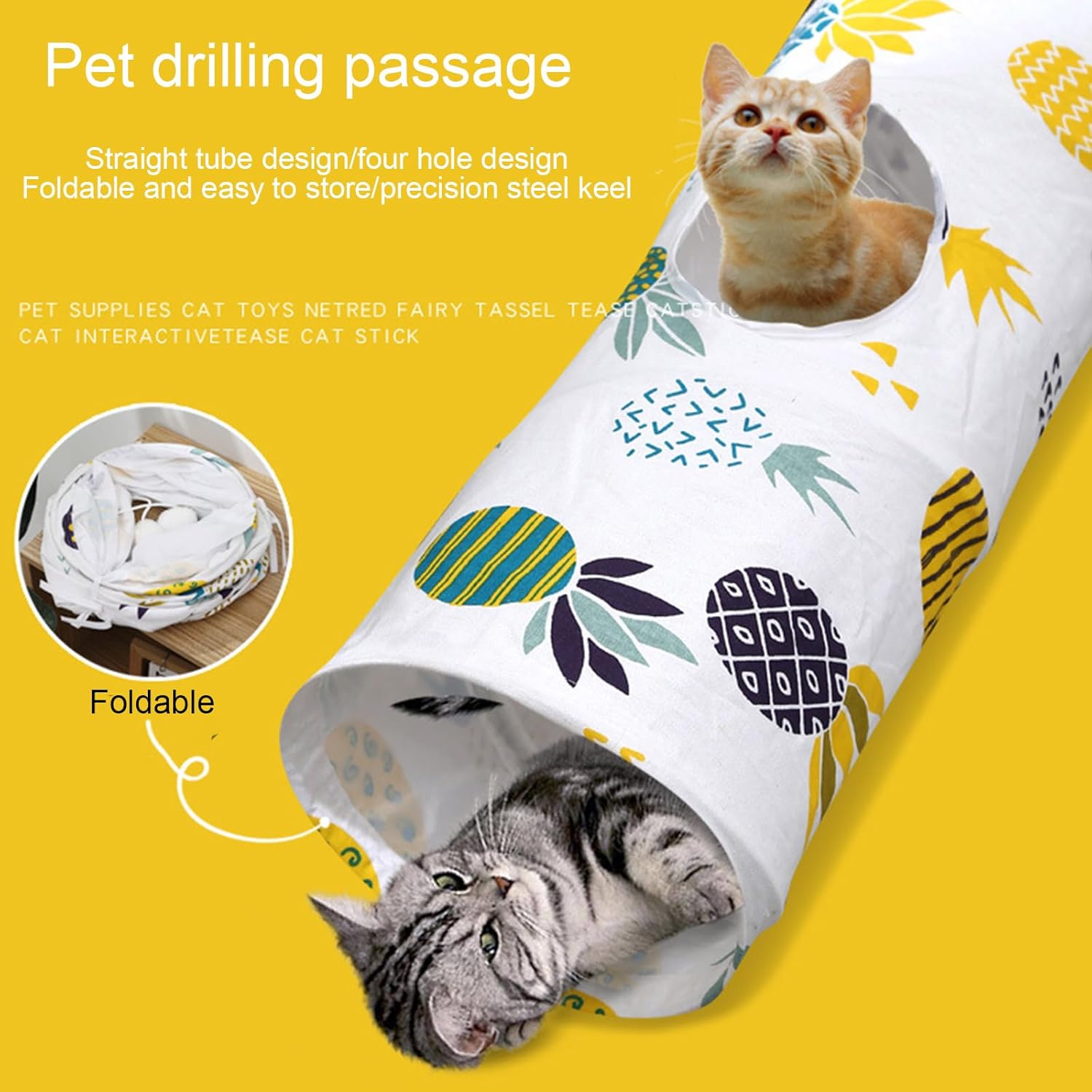 Tunnel Tube 2 Holes Tunnels Toy for Indoor Cats Tunnels Spring Hide-and-Seek Game