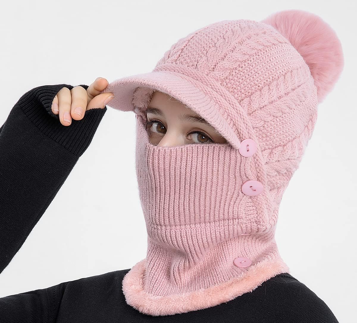 Women One Piece Slouchy Fleece Beanie Hats Scarf Mask Warm Winter Knitted Hat Thick Skull Ski Cap - Image 4