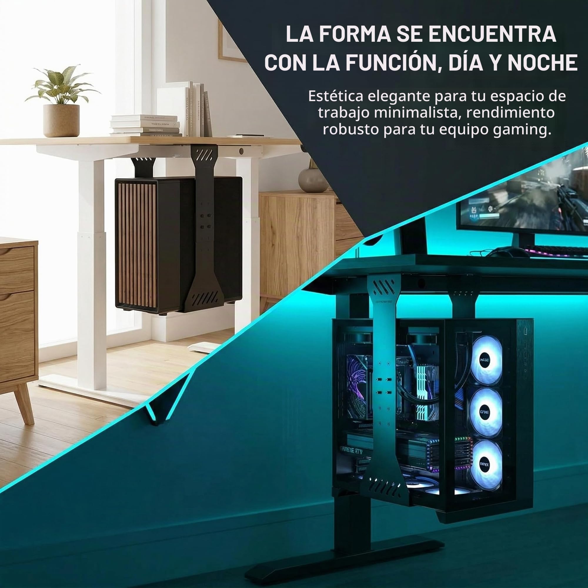Soporte para PC debajo del escritorio, carcasa de computadora resistente de hasta 35 kg, soporte para carcasa de computadora ajustable (Negro)