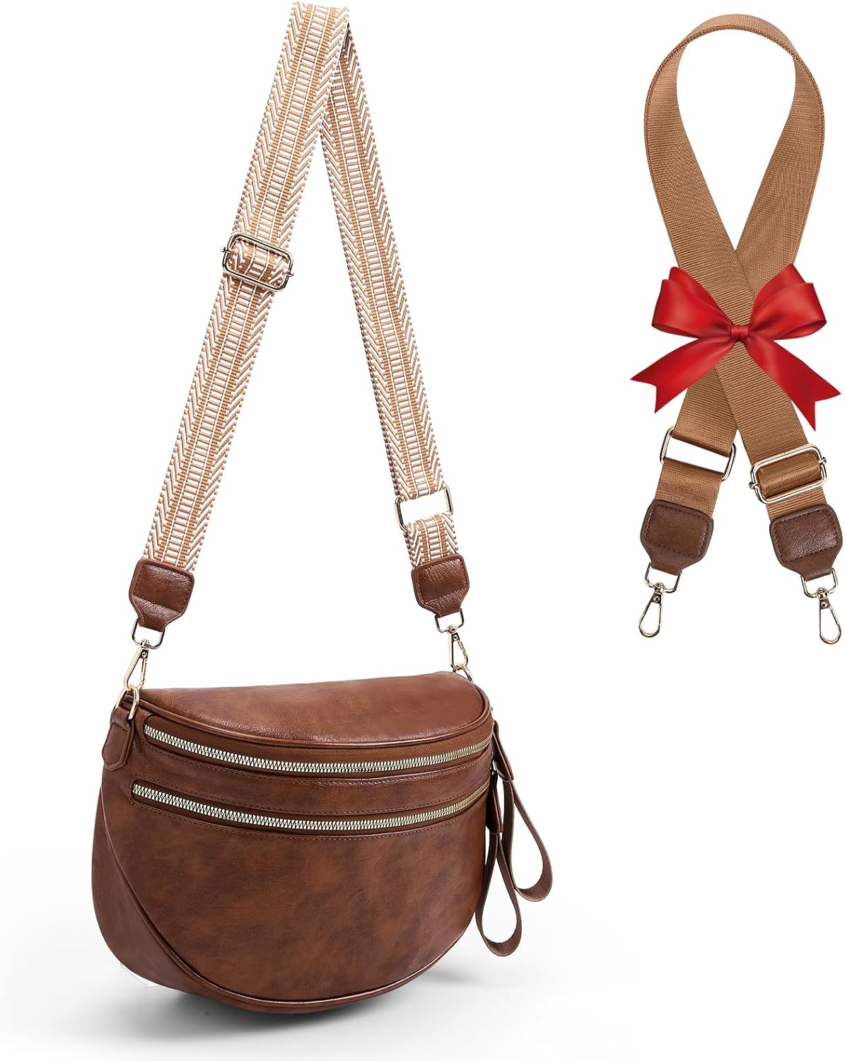 Leather Crossbody Bum Bag for Women,Large Sling Bum Bag Wallets Slouchy Belt Purse with 2Pcs Adjustable Strap - Image 8