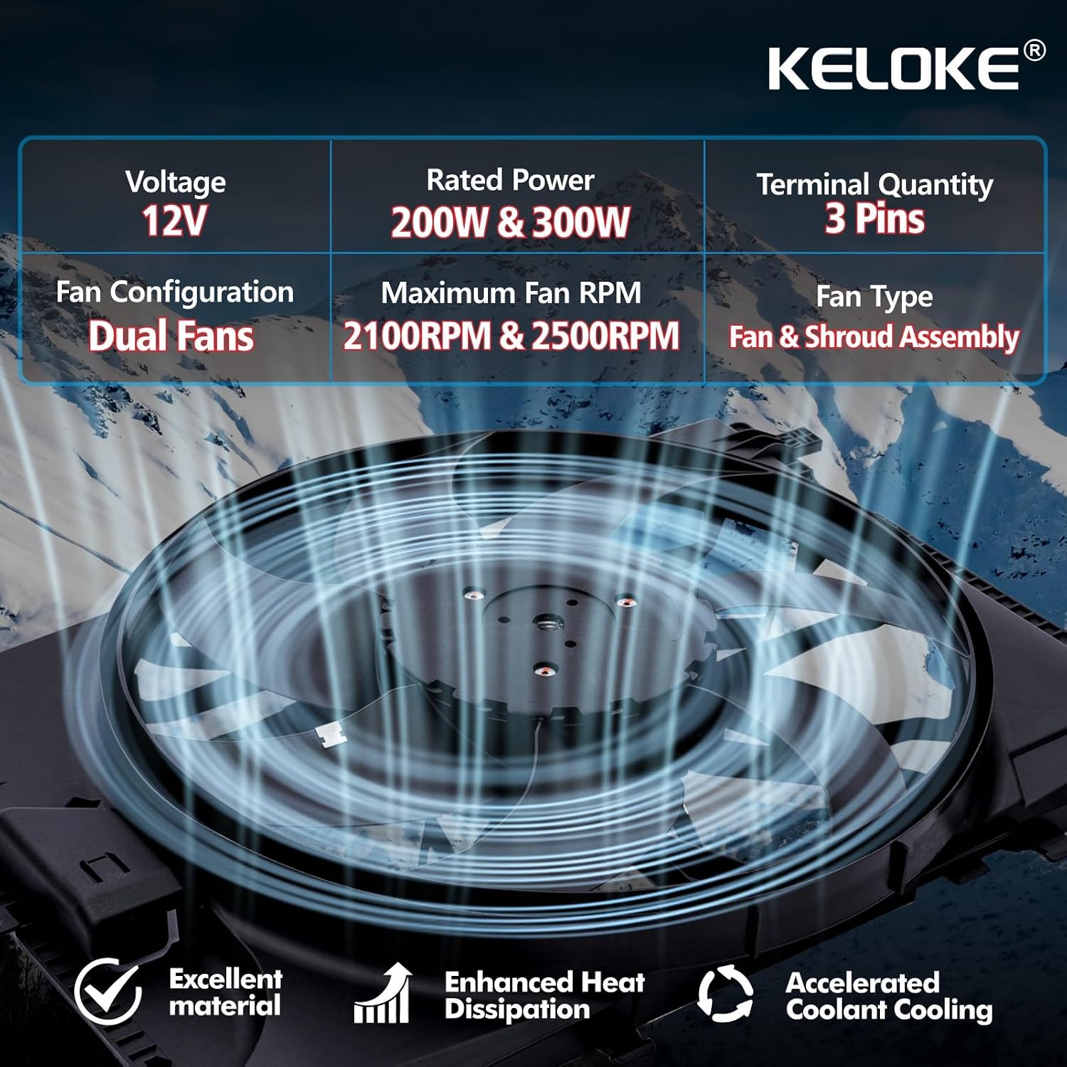KELOKE Engine Radiator Cooling Fan Assembly Compatible with Volvo 2010-2016 XC60, 2011-2016 S60, 2008-2015 XC70, 2008-2015 S80, 2015-2016 V60, 2008-2010 V70, Replace# VO3115116 FA71811 623-840