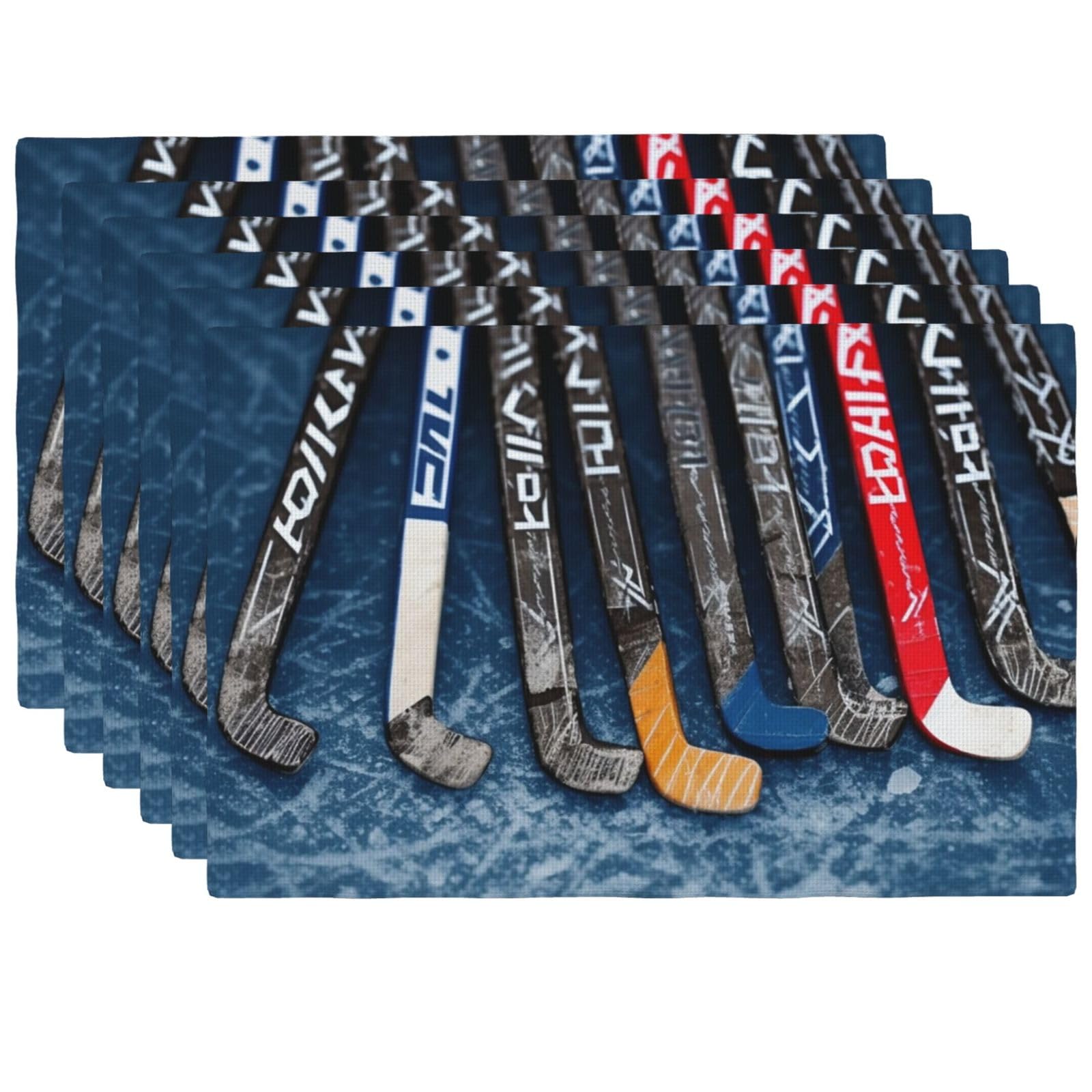 Set de table hockey sur glace en lin lavable, lot de 6 pièces résistantes de 45x30 cm