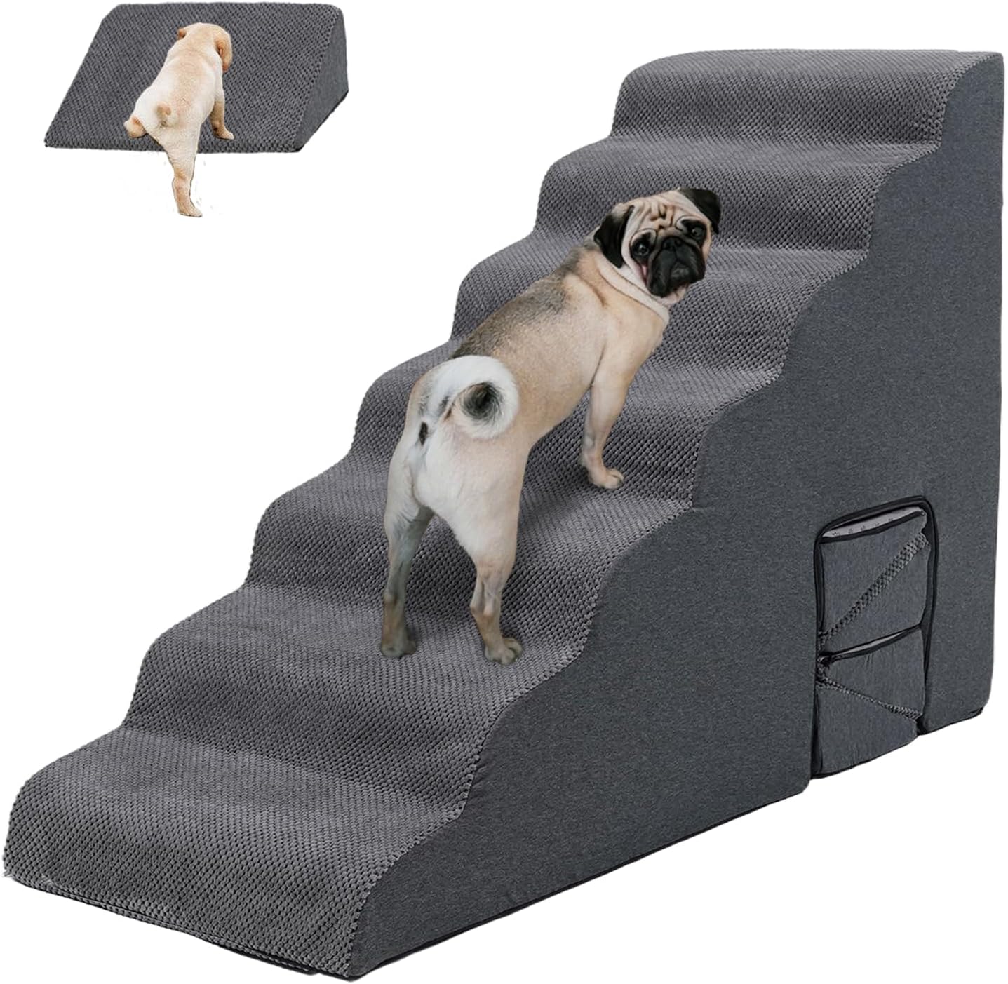 Dog Stairs for High Beds 30-36 inches Tall, 7-Step Pet Stairs/Steps for Small Large Dogs, 30D Foam Pet Steps/Ramp/Ladder for High Bedsides, with 4pcs Dog Ramp for Stairs, Dark Grey 32'' H Dark Grey