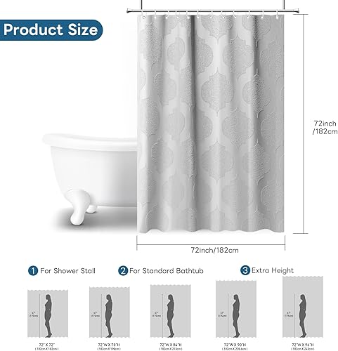 Miniatura 7 de Cortina de ducha bohemia de 72 x 72 pulgadas, textura de felpa, decoración de baño, tela de grado hotelero, ojales reforzados impermeables