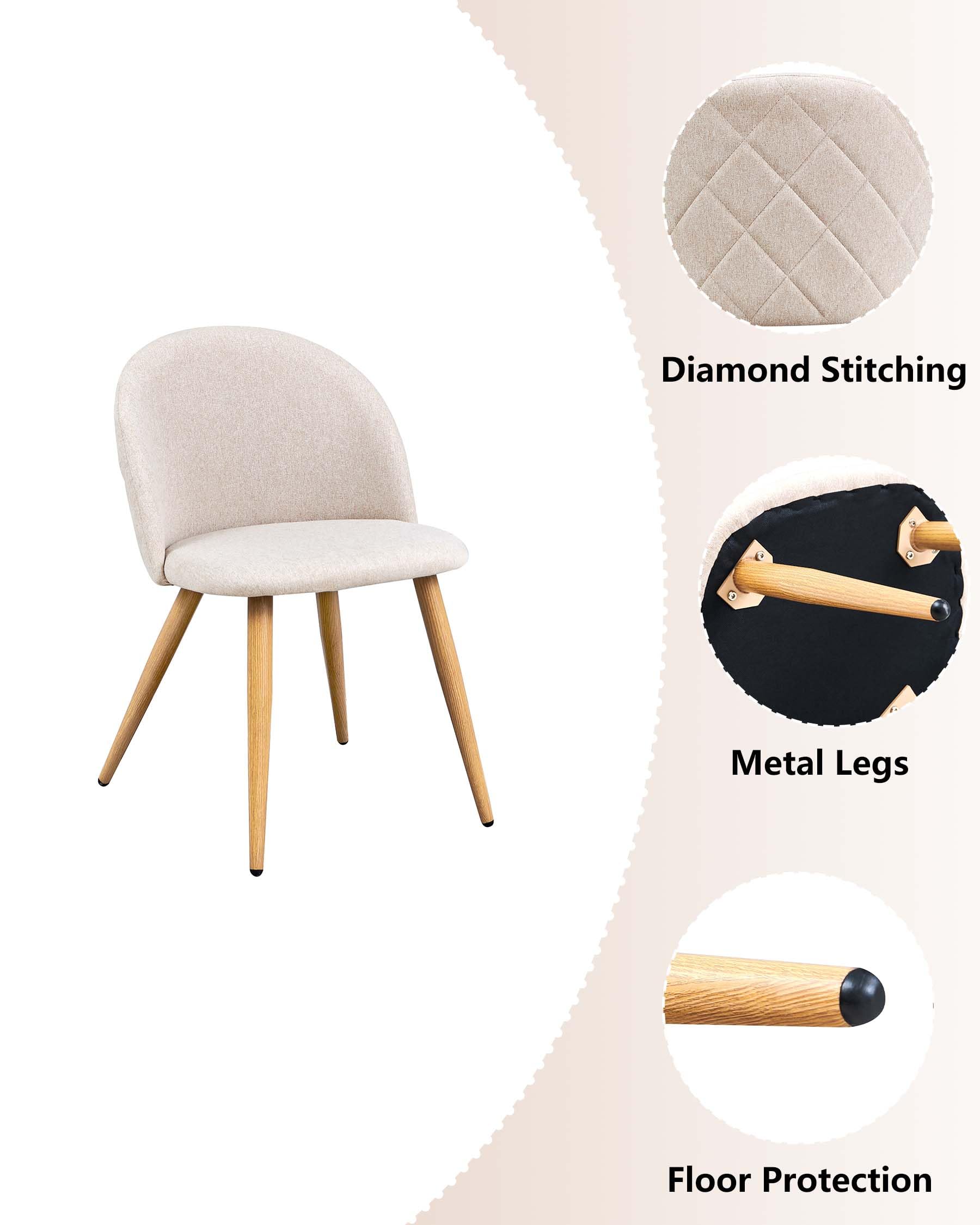 Lot de 4 chaises de Salle à Manger Beige Chaise Salle a Manger Lot de 4 Chaise scandinave chaises Salle Manger Chaise Cuisine lot 4 Fauteuil Salle a Manger Pieds métal Aspect chêne