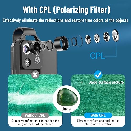 Miniatura 3 de Diyeeni Microscopio de bolsillo para teléfono, lente CPL con clip de zoom 200X con luz LED, lente microscópica portátil para iPhone para Samsung