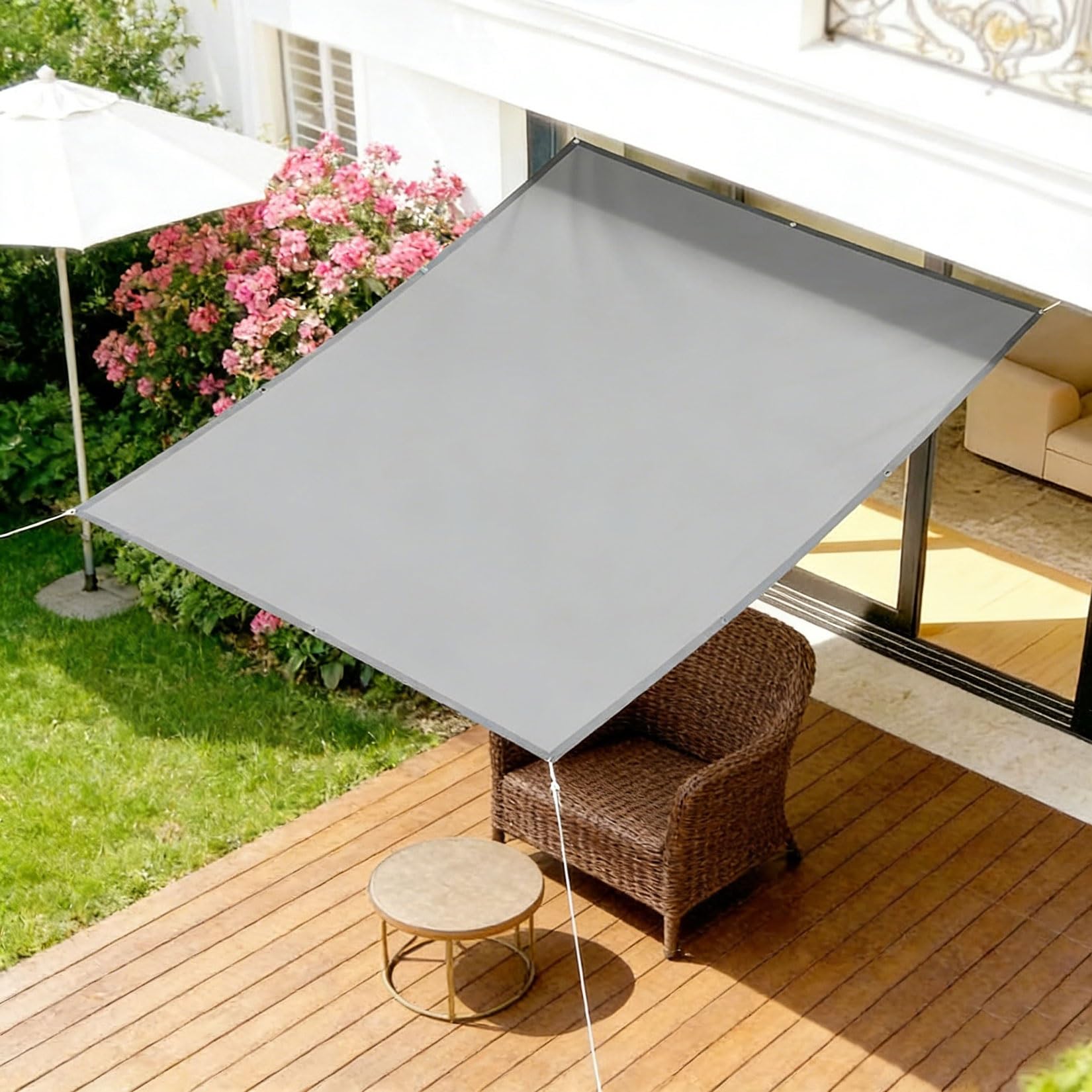 Markiza Przeciwsłoneczna 100 x 660 cm Prostokątne, 98% Filtr Uv, Wodoodporne Zadaszenie Ogrodowe Poliester, Wytrzymały Na Patio, Na Imprezę, Na Trawnik, Jasny szary
