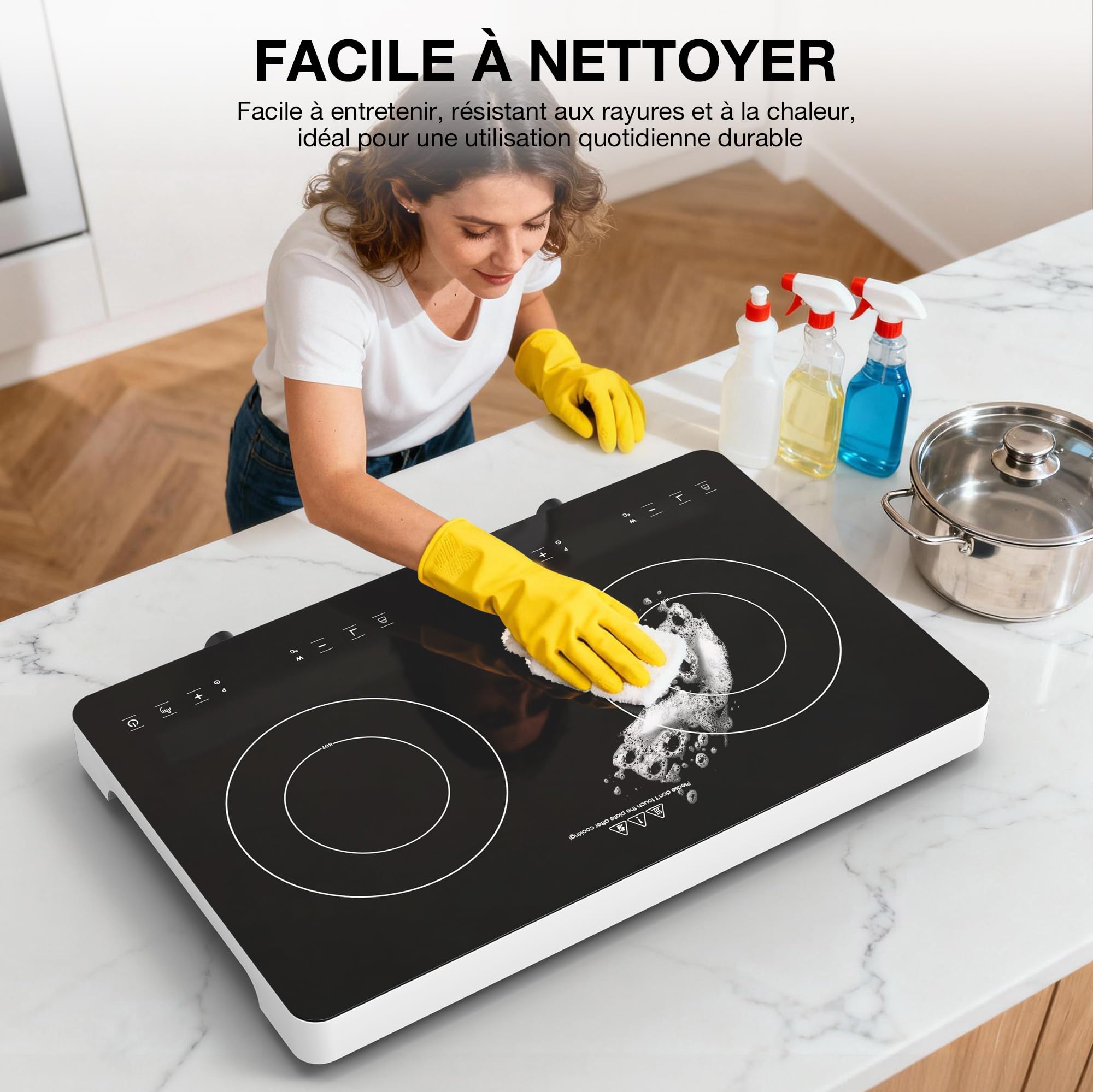 Induction Hob with 2 Burners 3600 W, 57 cm Electric Hob with Touch Control and Wheel Control, 20 Levels, Child Safety, Stove for Kitchen and Apartment