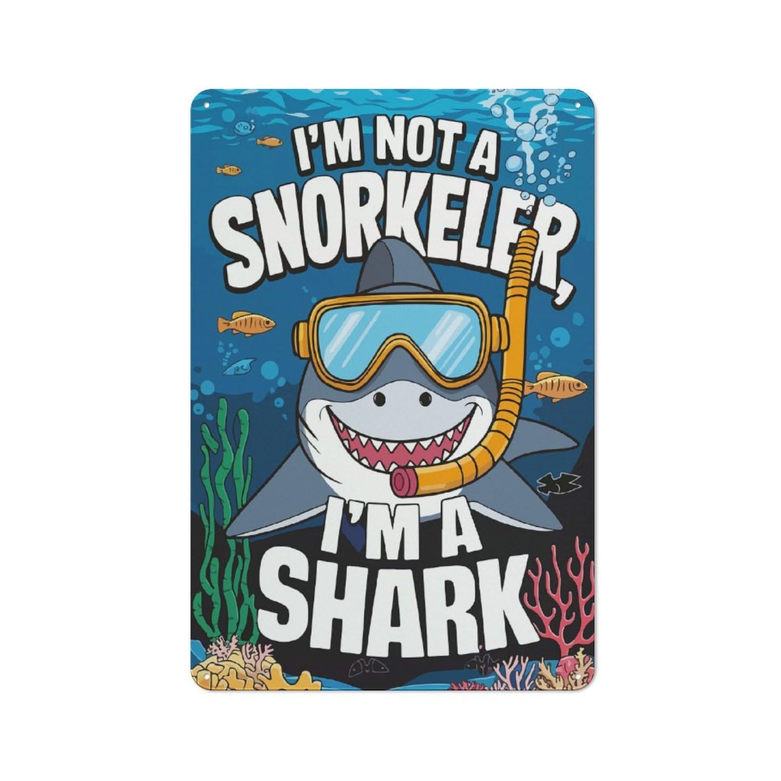 Junmoney Style-18 Shark Snorkeler Country Vintage Metal Wall Decor 30X20cm, Country Metal Sign For Kitchen, Cottage, Porch Or Garden Room