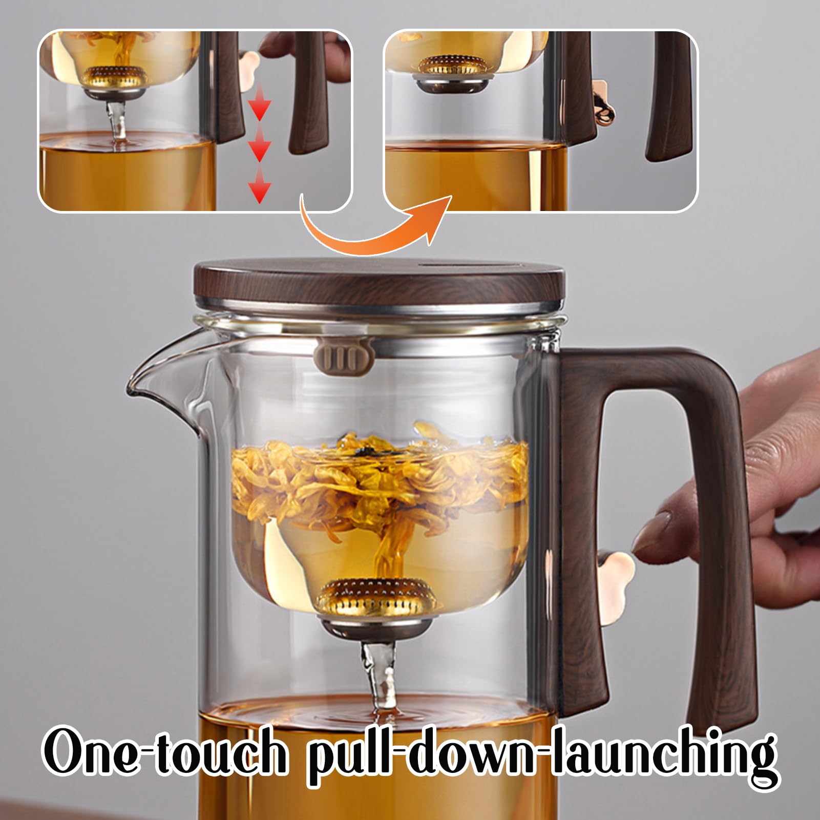 Enchantipot Glazen Theepot Met Infuser, Magische Waterscheiding Hittebestendig Borosilicaatglas