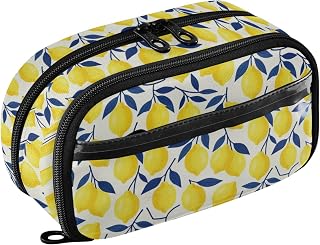 Yuiboo Yellow Lemon Leaf Print Multi-Slot Stationery Organizer Portable Large Capacity Tear Resistant for High School College Students