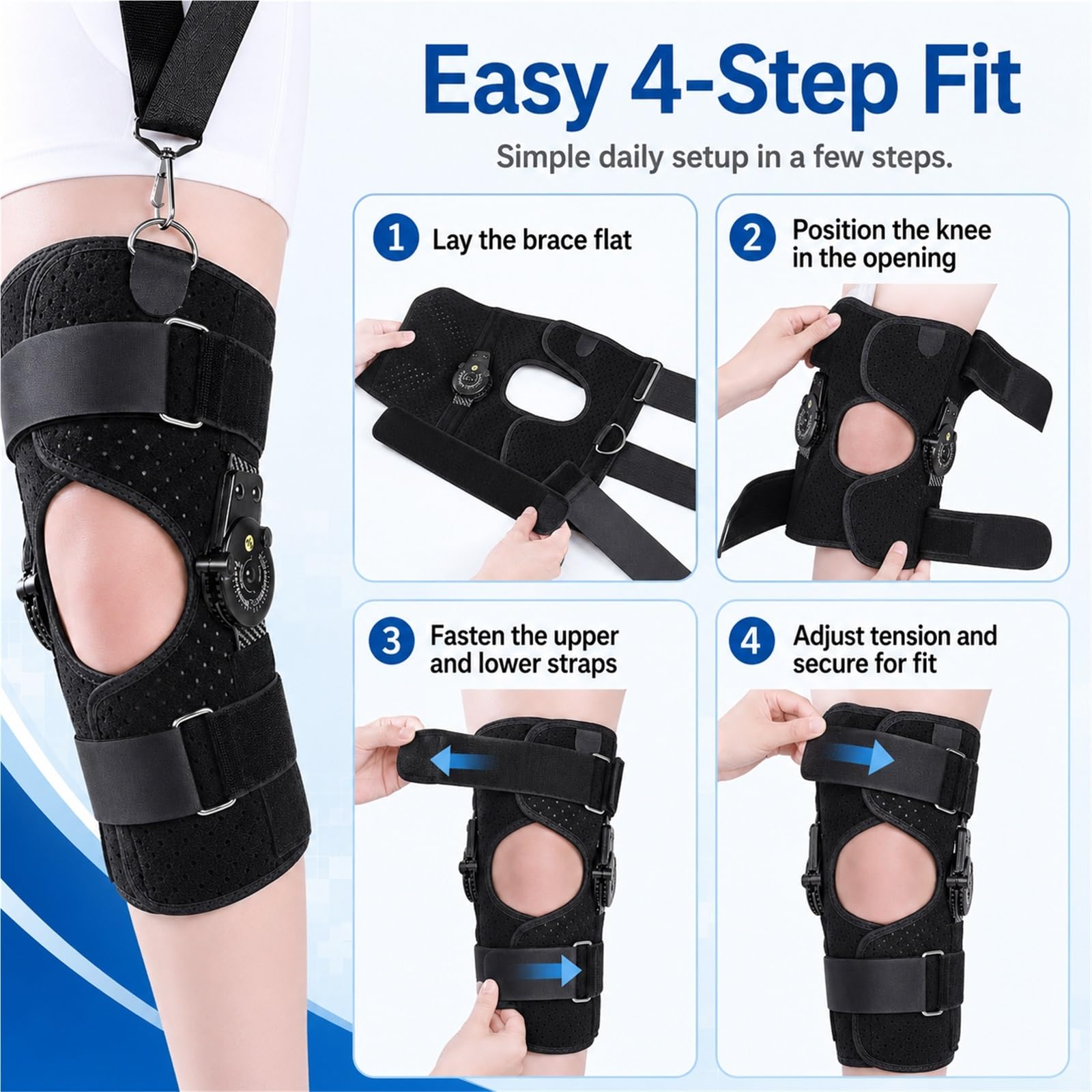 Tutore Ginocchio Articolato ROM per Menisco ACL PCL Legamenti Artrosi e Osteoartrite Tutore Ortopedico Regolabile Post Operatorio Stabilizzatore Gamba Destra o Sinistra(S)