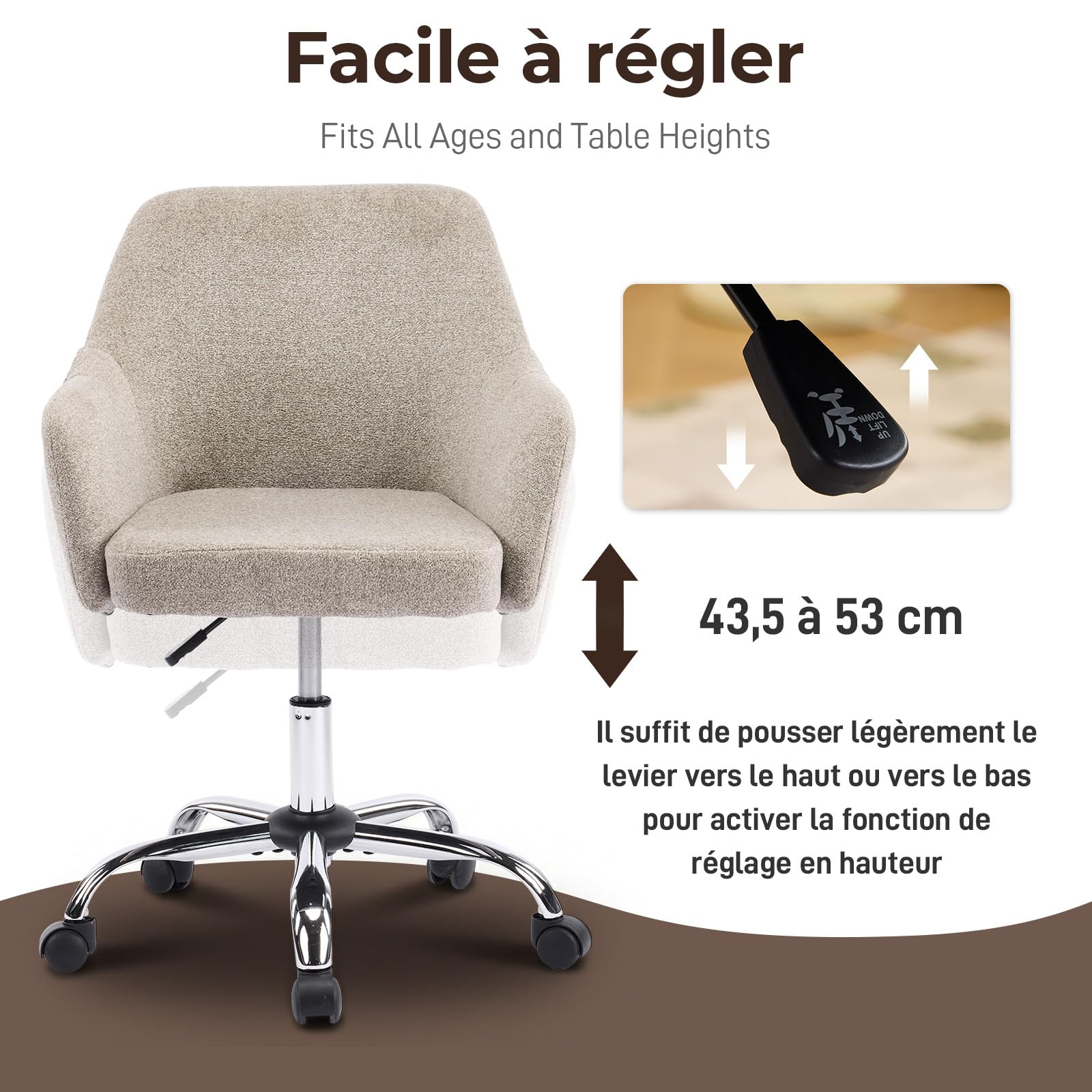 LEADZM Chaise Bureau, Fauteuil, Chaise pivotante, Kaki Clair